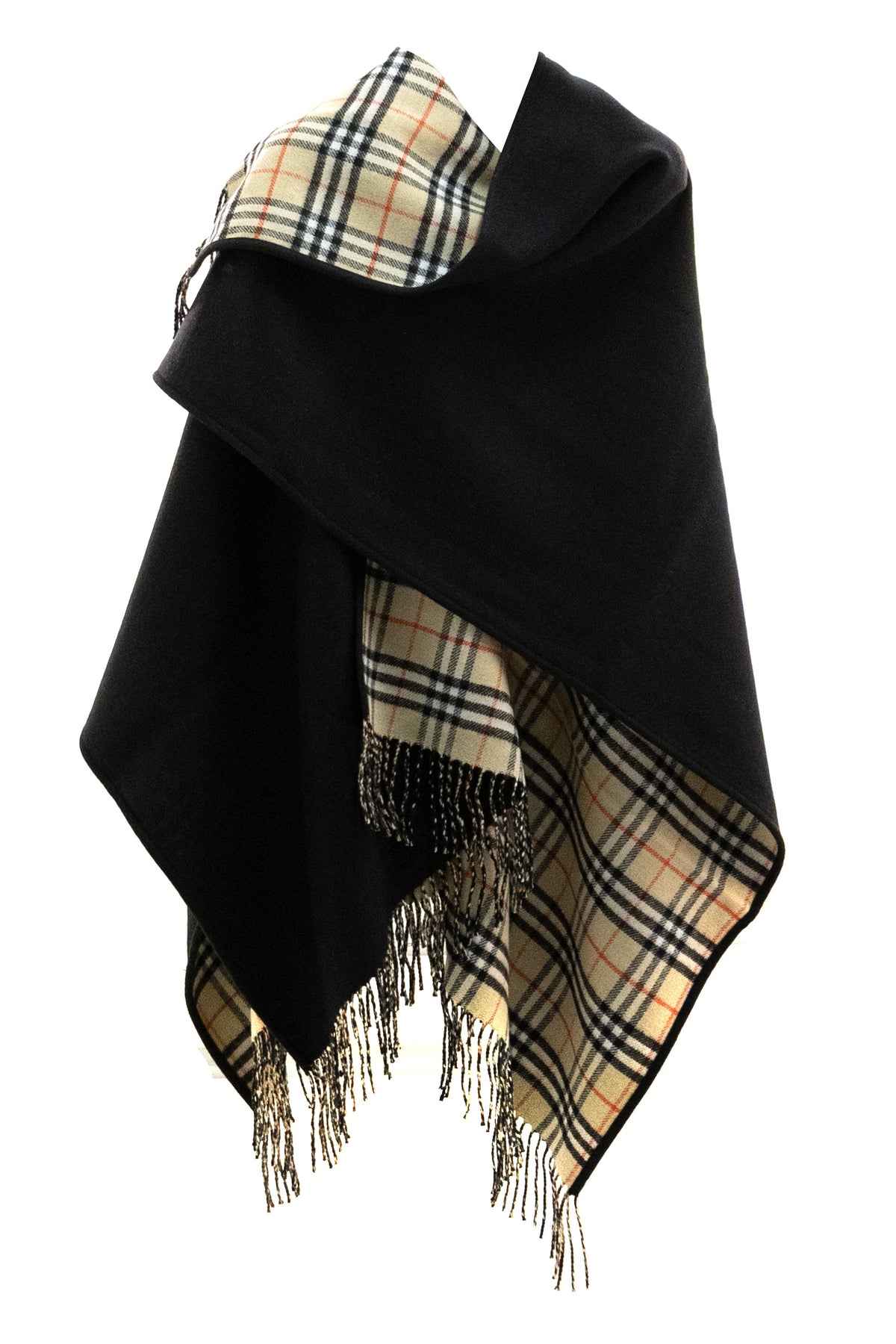 BURBERRY Mantella Check in lana di colore nero, Nero/beige