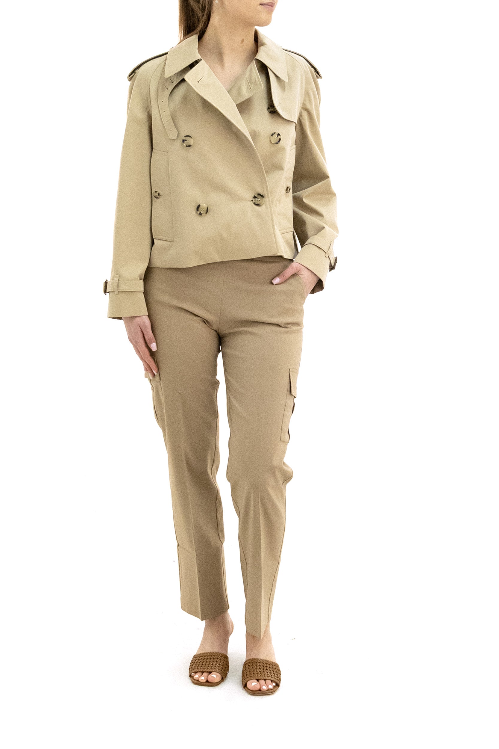 Giacca trench Mayfair cropped in gabardine di colore beige<BR/><BR/> 8126499 HONEY BURBERRY 