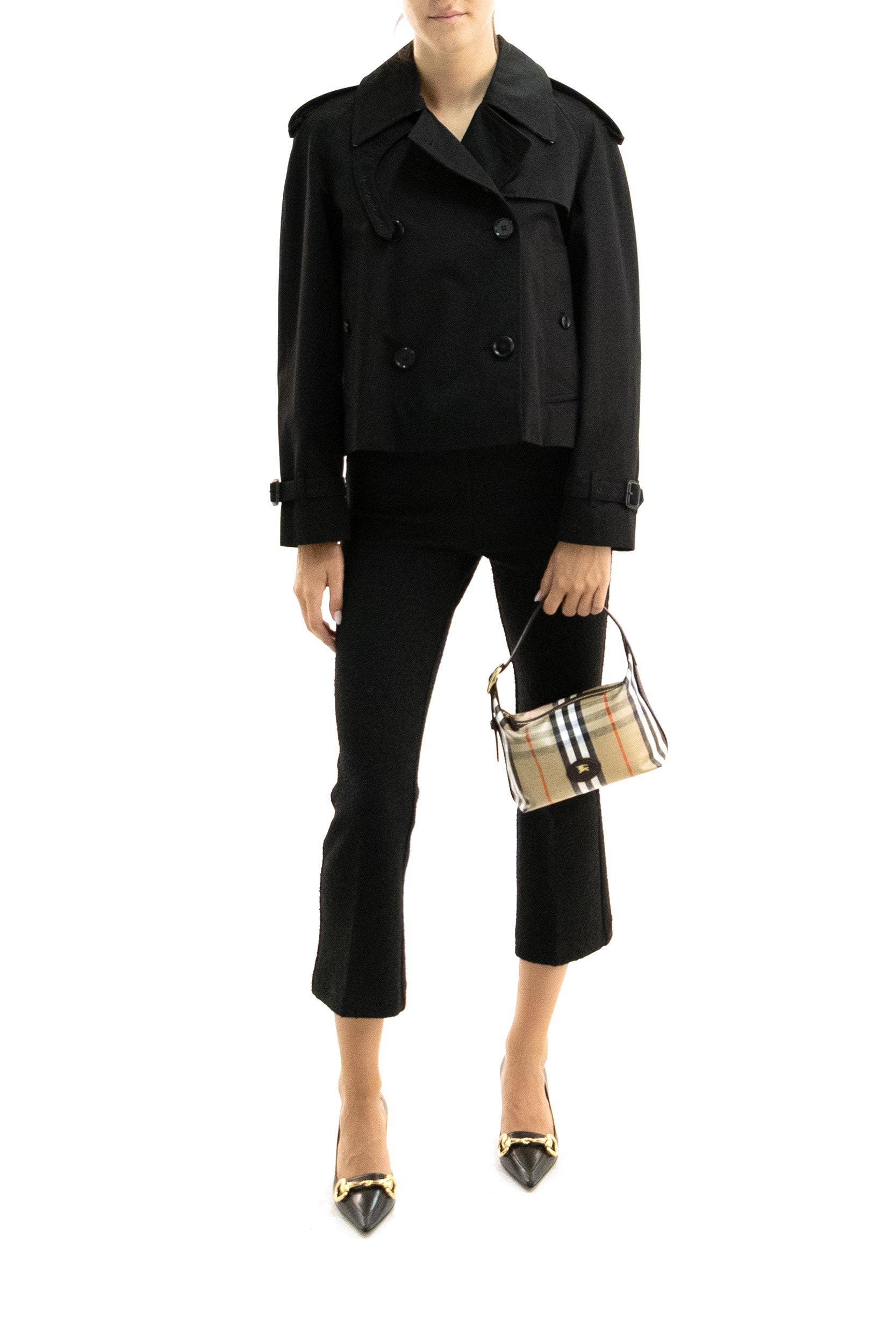 Giacca trench Mayfair cropped in gabardine di colore nero<BR/> 8126500 BLACK BURBERRY 