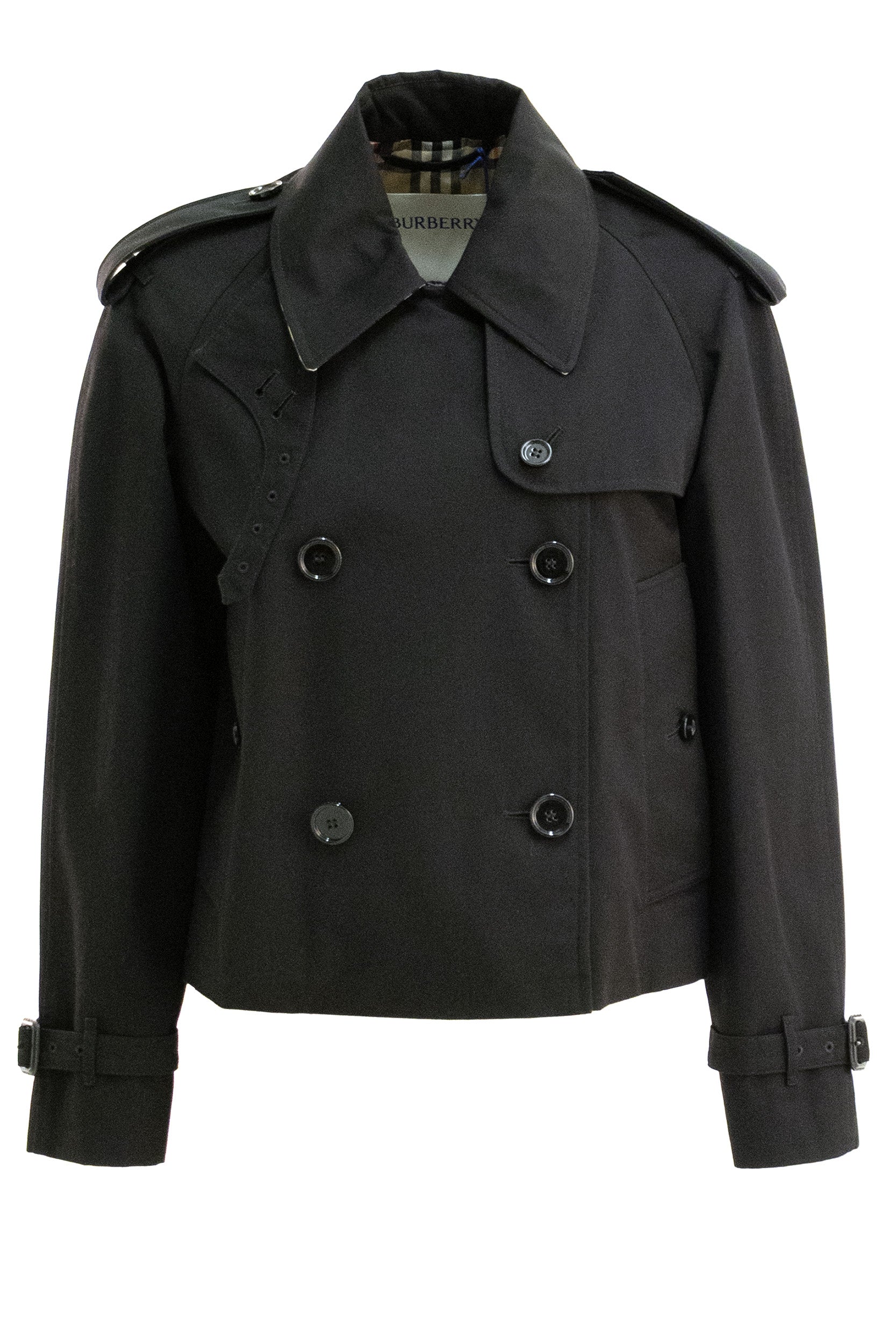 Giacca trench Mayfair cropped in gabardine di colore nero<BR/> 8126500 BLACK BURBERRY 