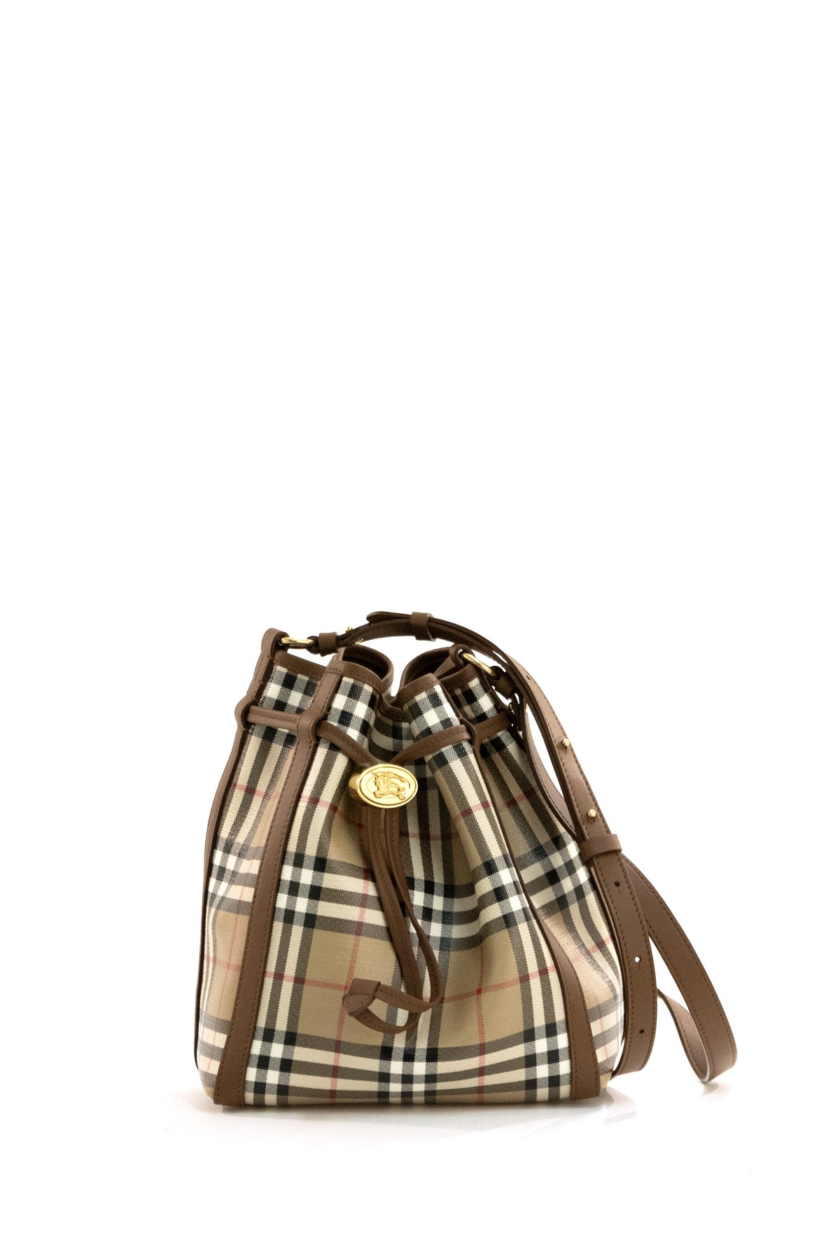 BURBERRY Borsa secchiello Check piccola di colore beige