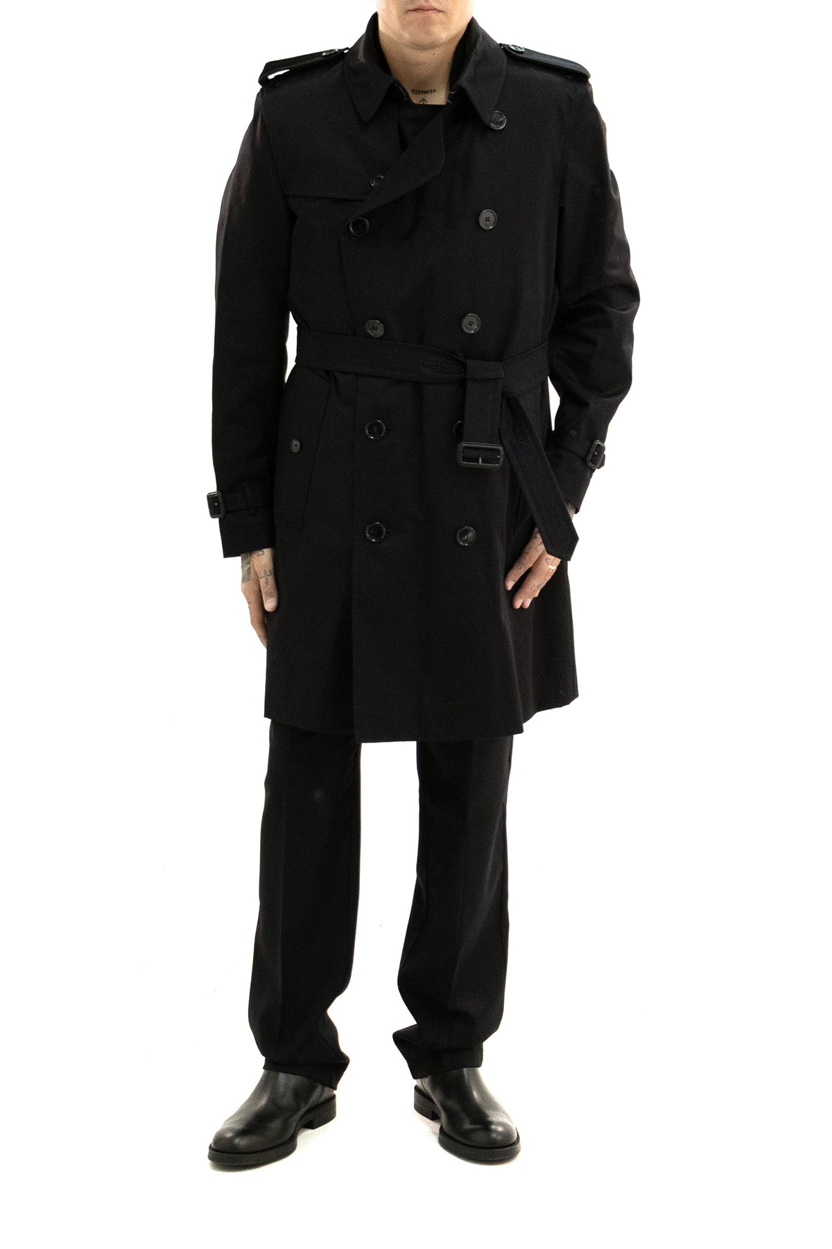 BURBERRY Trench Kensington in gabardine di cotone di colore nero, vista 2