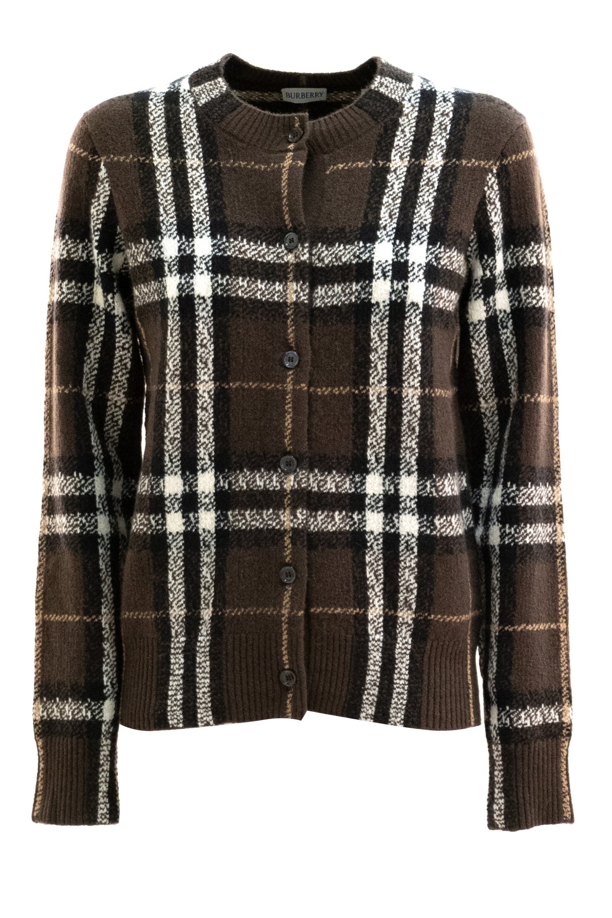 BURBERRY Cardigan check in cashmere di colore marrone