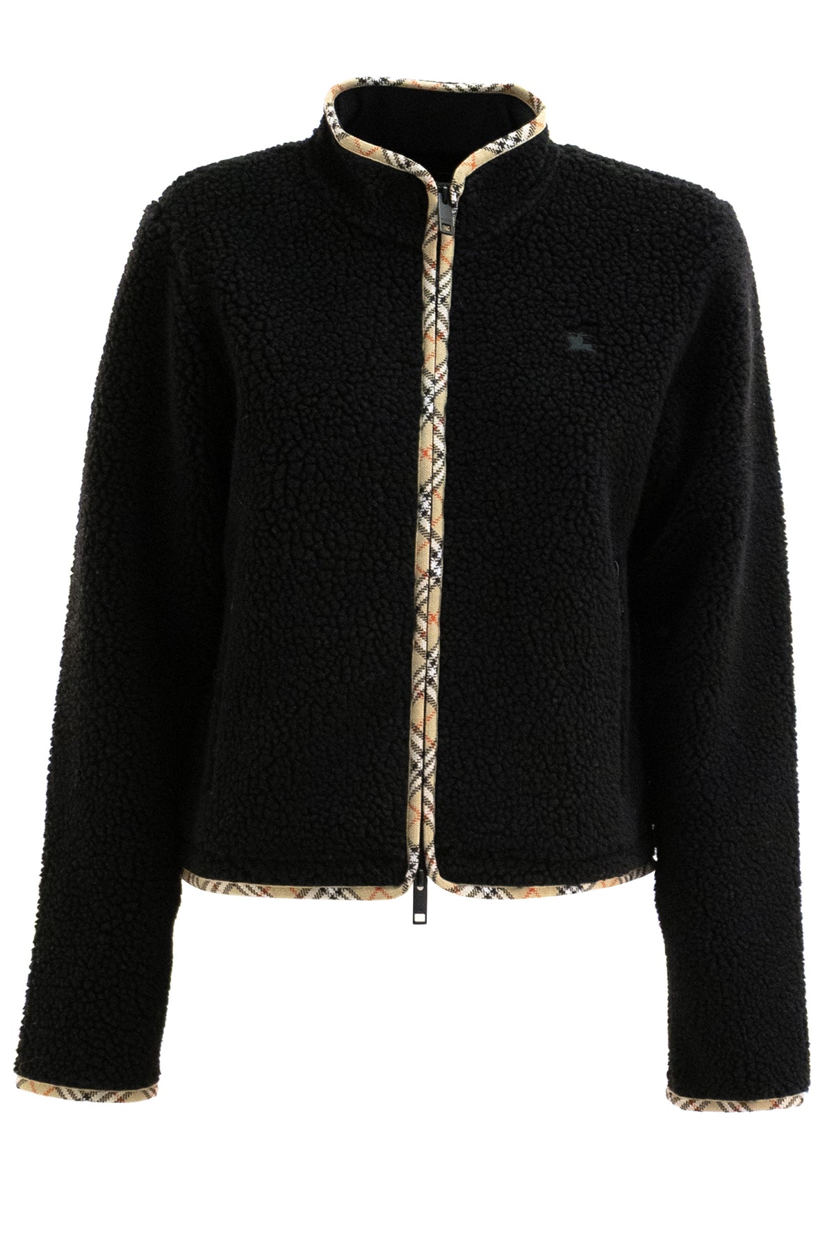 BURBERRY Giacca corta in pile di lana e cashmere di colore nero