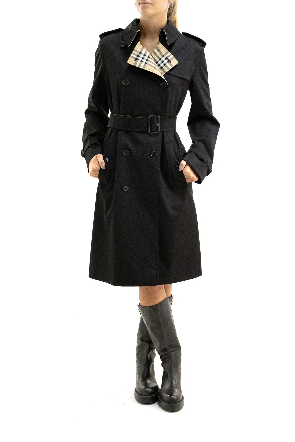 BURBERRY Trench Lakefield in gabardine di cotone di colore nero, vista 2