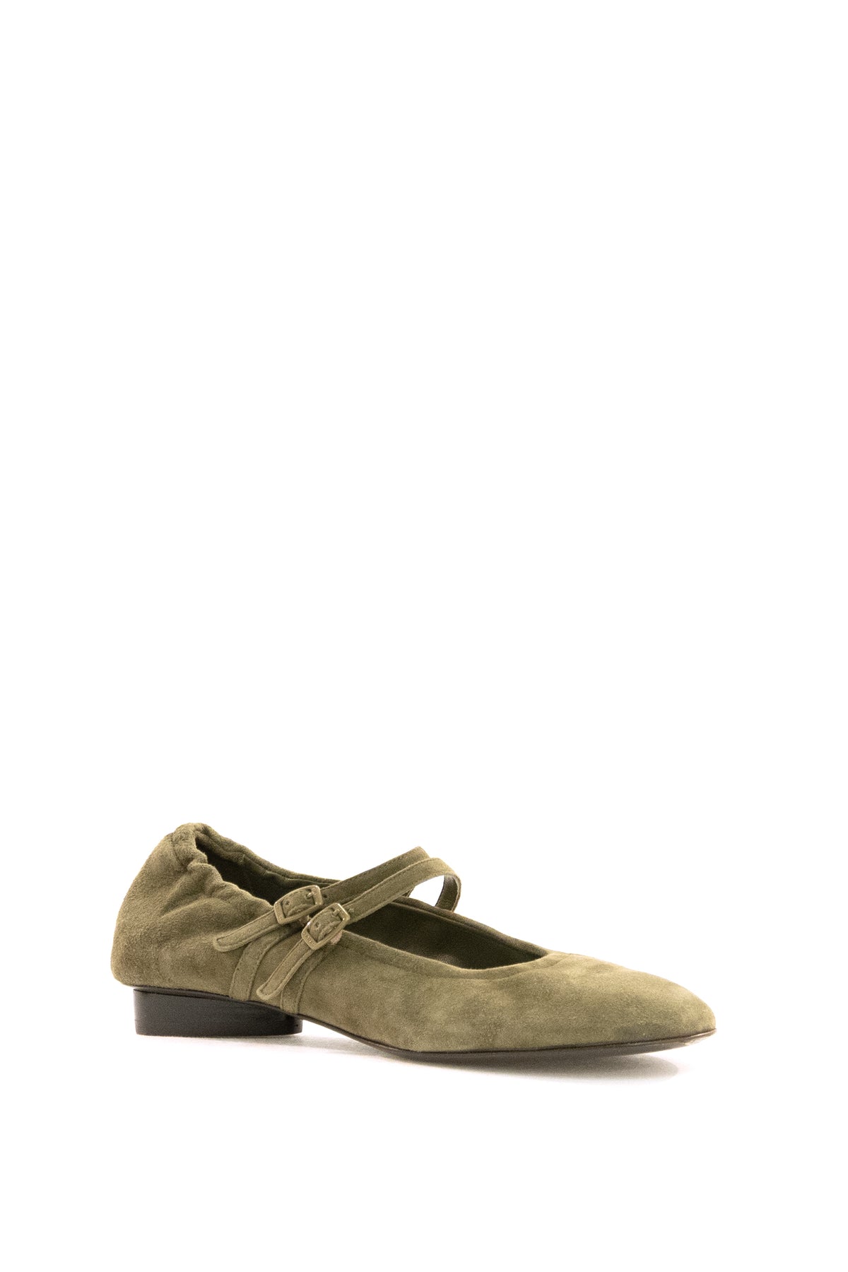 CAREL Ballerine Mary Jane Tatiana in suede color kaki, Verde, vista 2