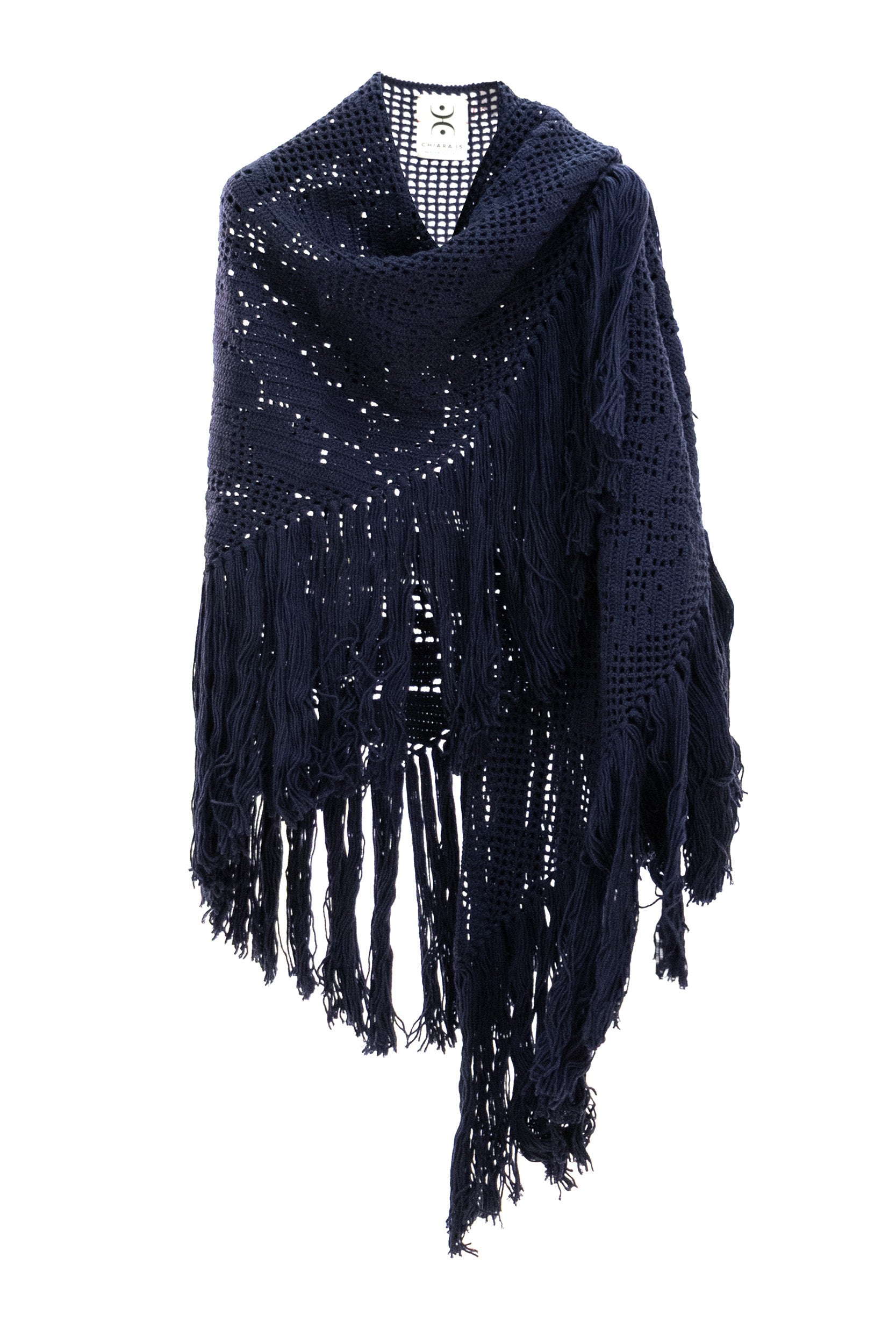 Scialle in lana merino di colore blu<BR/> SPEO001WO MIDNIGHT BLUE CHIARA IS 