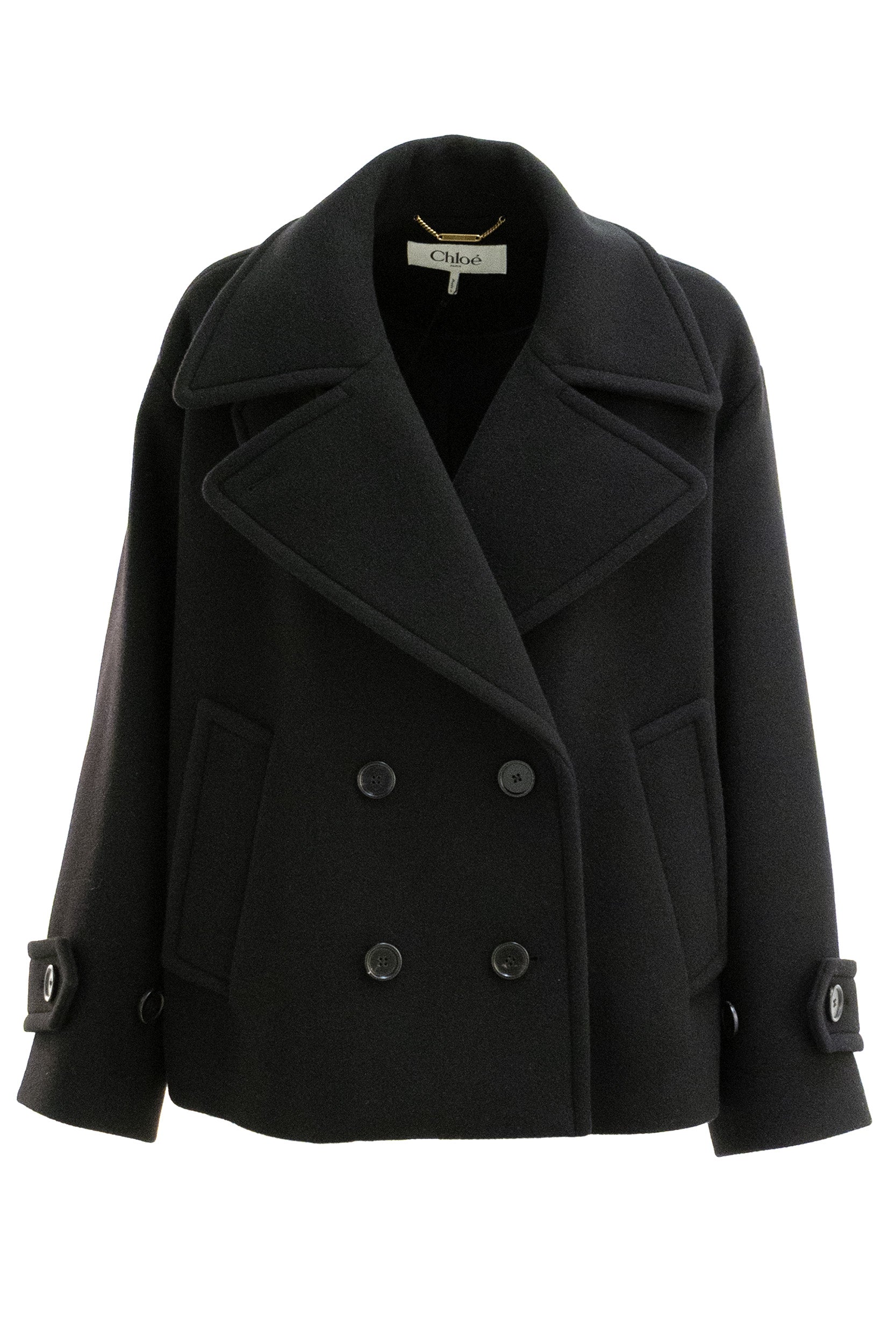 Cappotto corto oversize in lana di colore nero<BR/> 25AMA96952 001 CHLOE' 