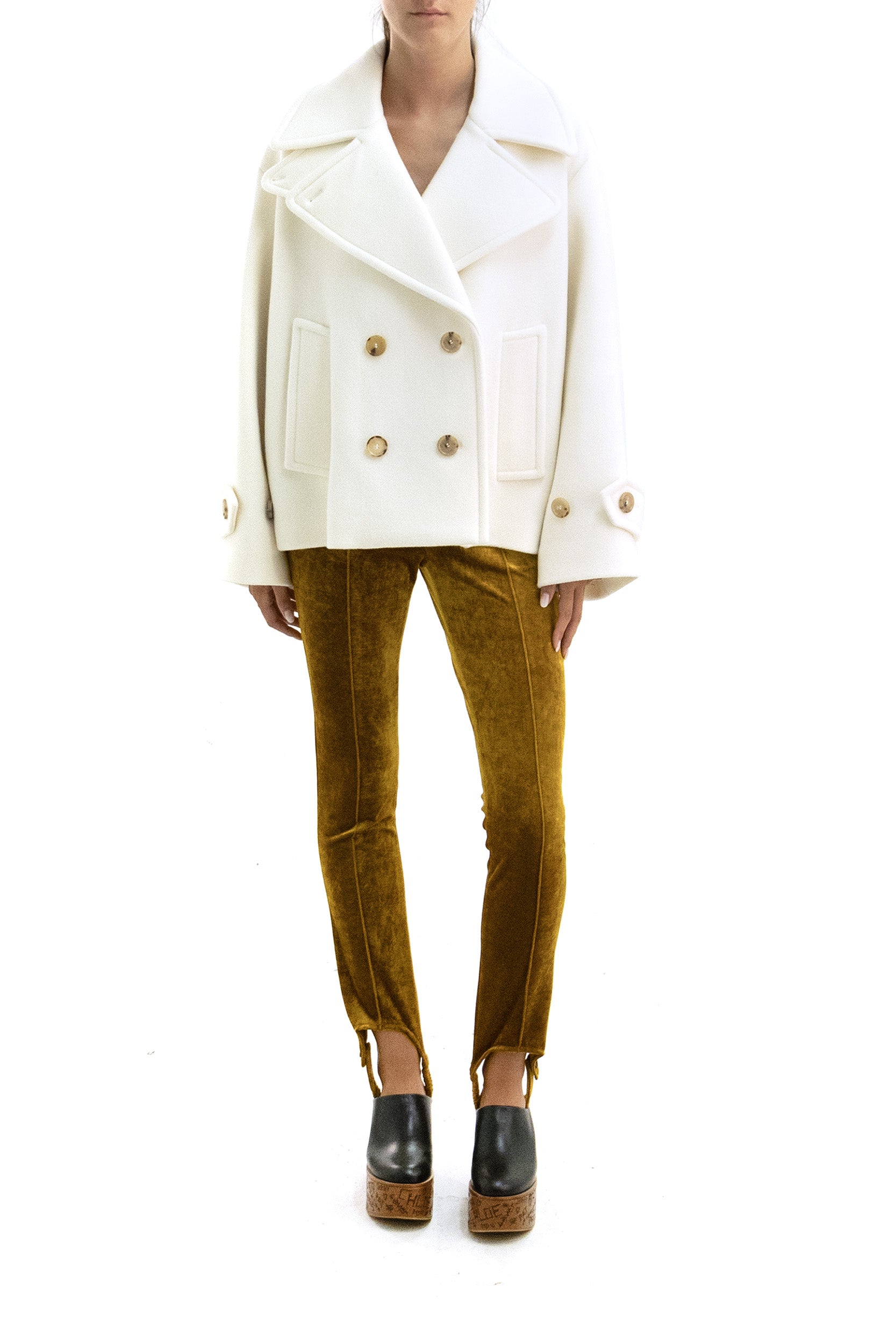 Cappotto corto oversize in lana di colore bianco<BR/> 25AMA96952 112 CHLOE' 