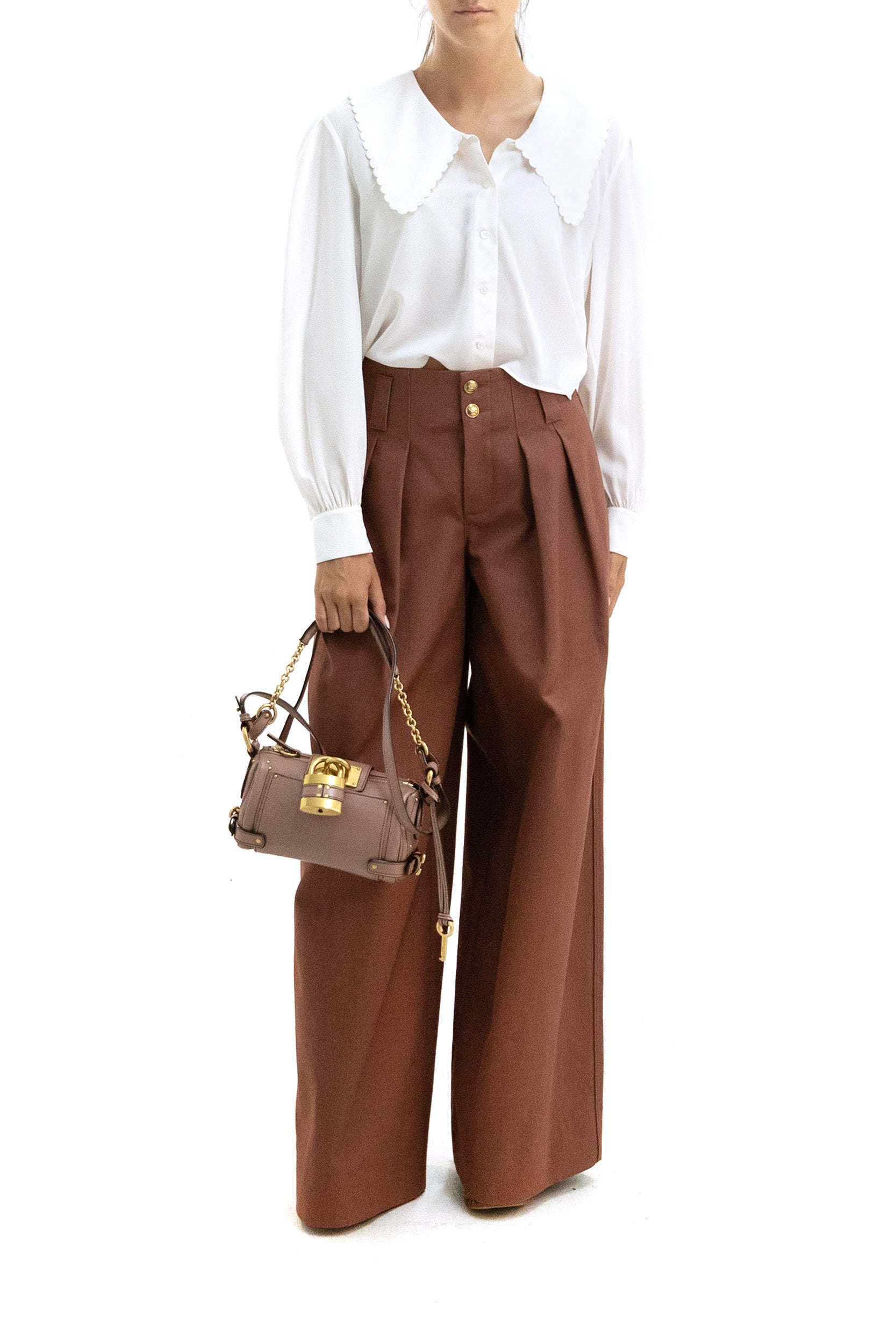 Pantaloni palazzo in tela di cotone di colore rosso cremisi<BR/> 26APA15041 608 CHLOE' 
