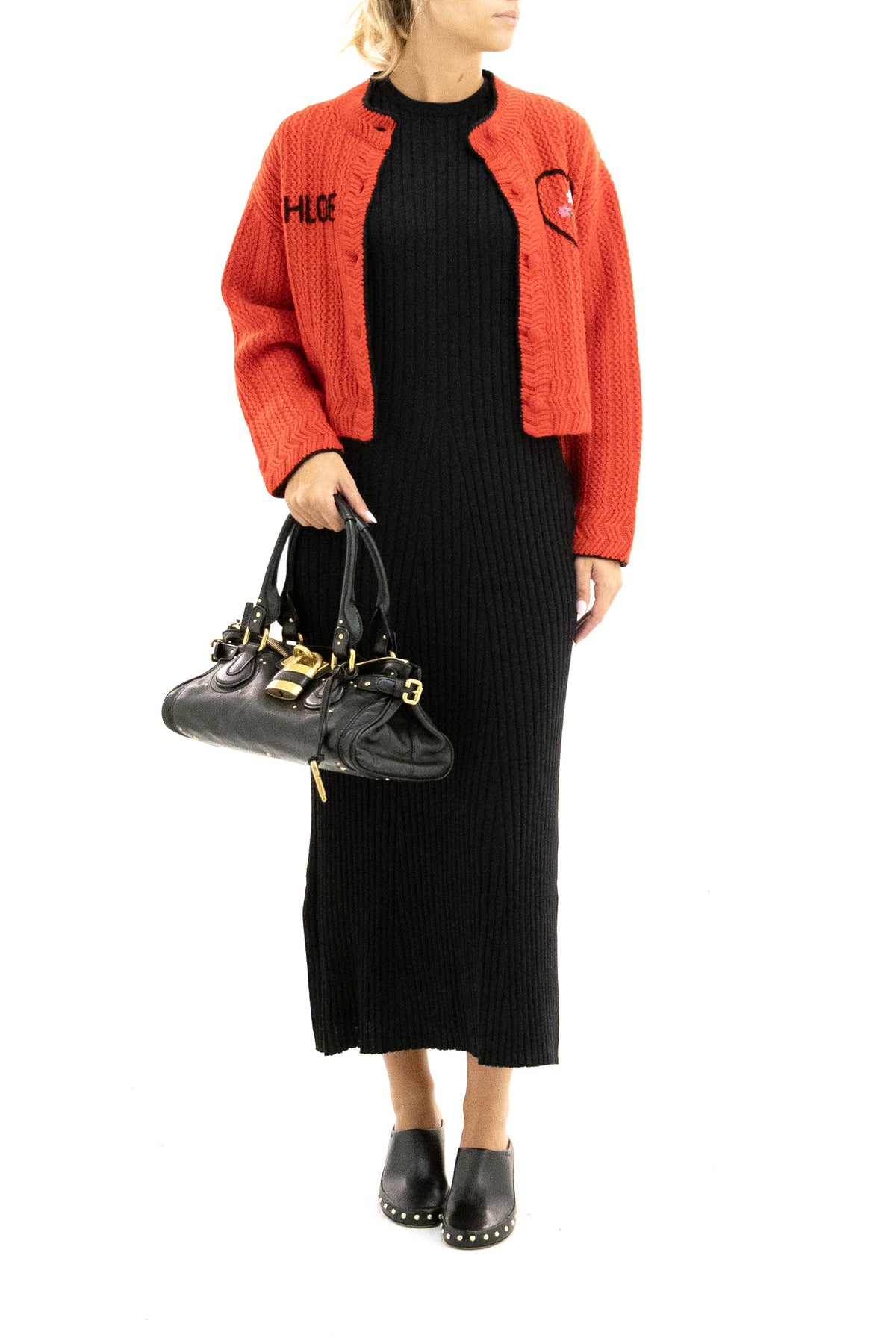 CHLOE' Cardigan in maglia di lana e cashmere, Rosso, vista 2