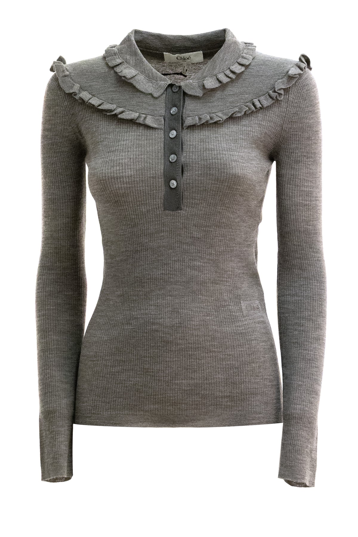 CHLOE' Polo in maglia di lana a costine di colore grigio