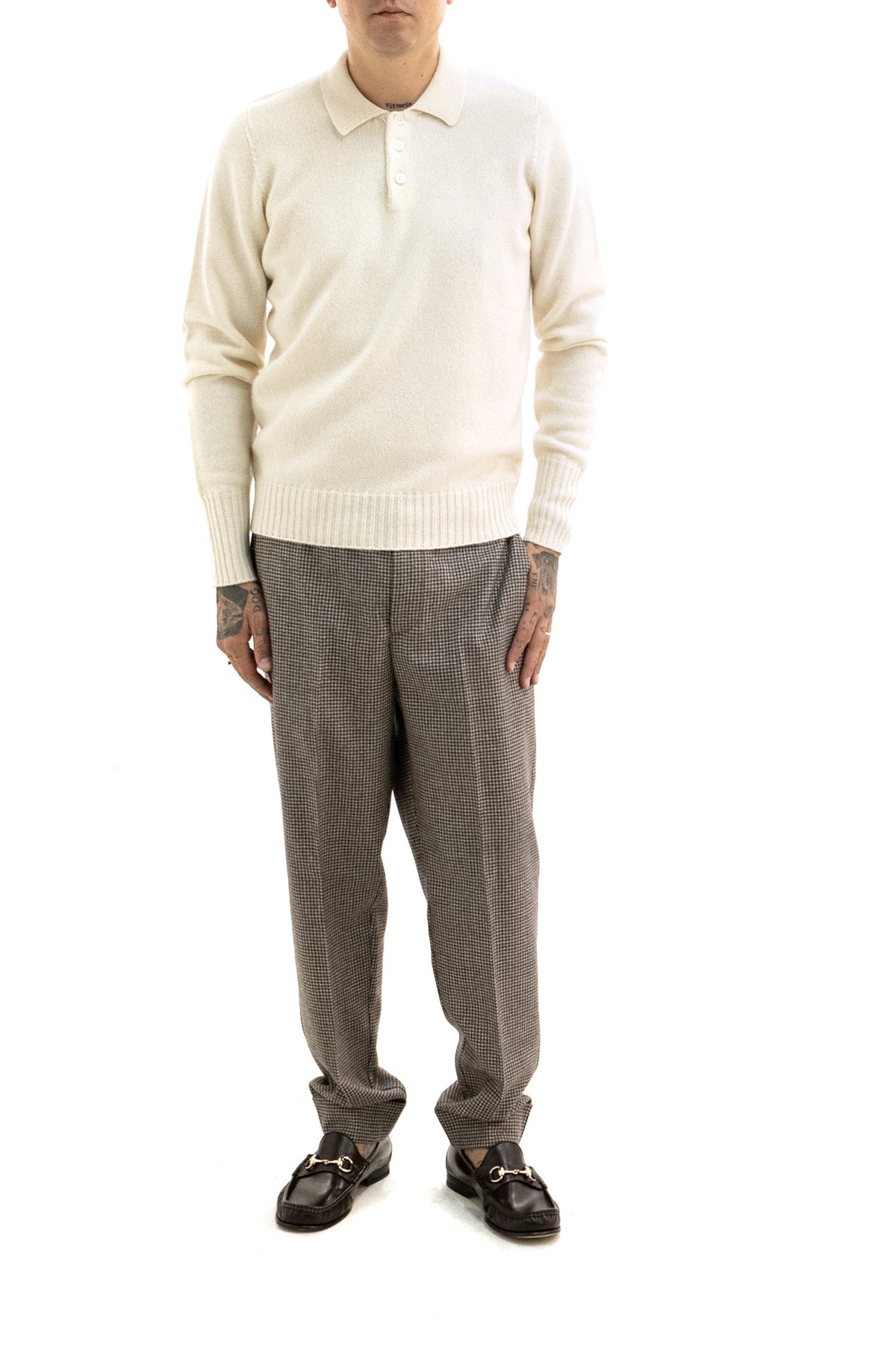 CRUNA Pantaloni in lana a quadri marroni e beige, vista 2