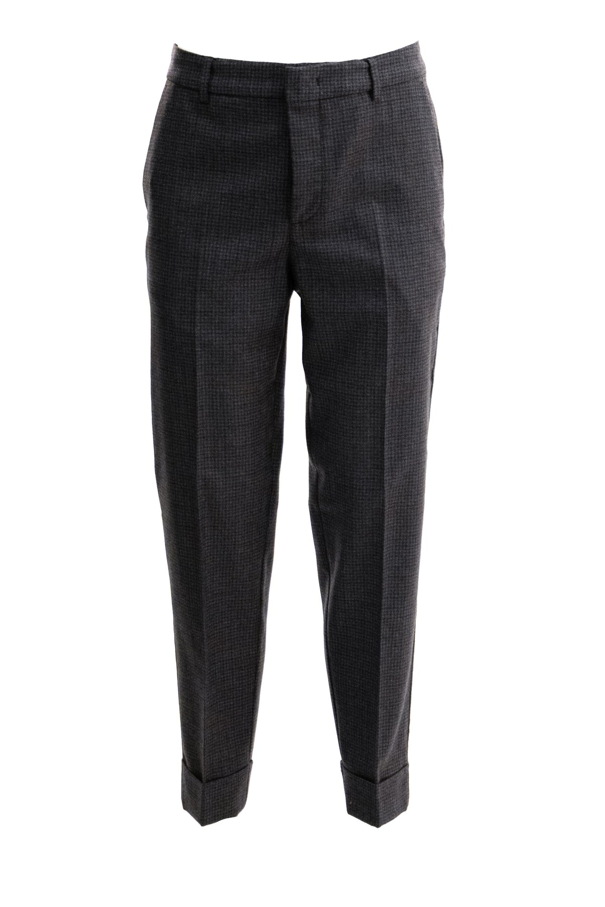 CRUNA Pantaloni in lana a quadri blu e marrone