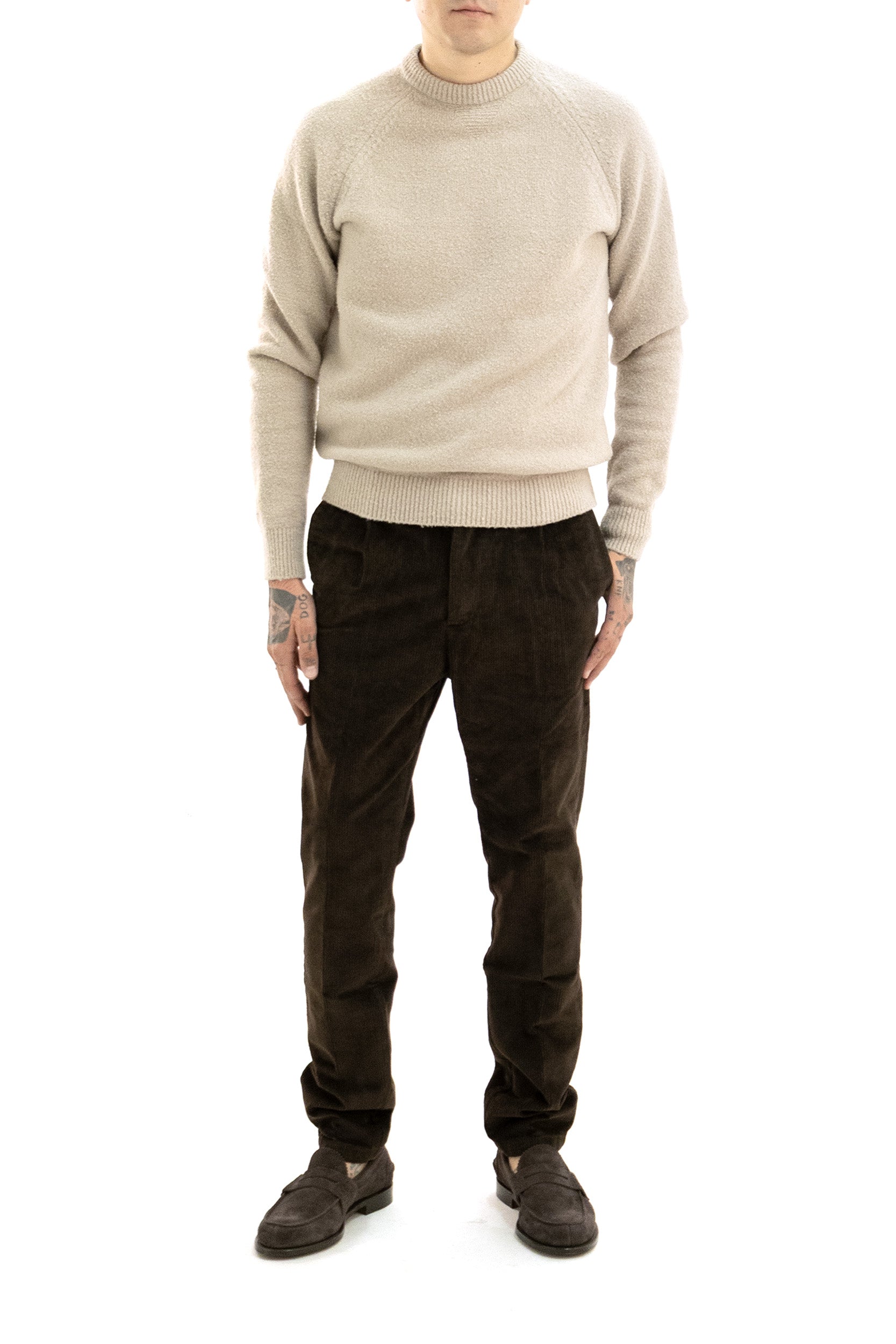 Maglione Chester in cotone di colore beige <BR/> S.M05.CHESTER 1854 122 CRUNA 