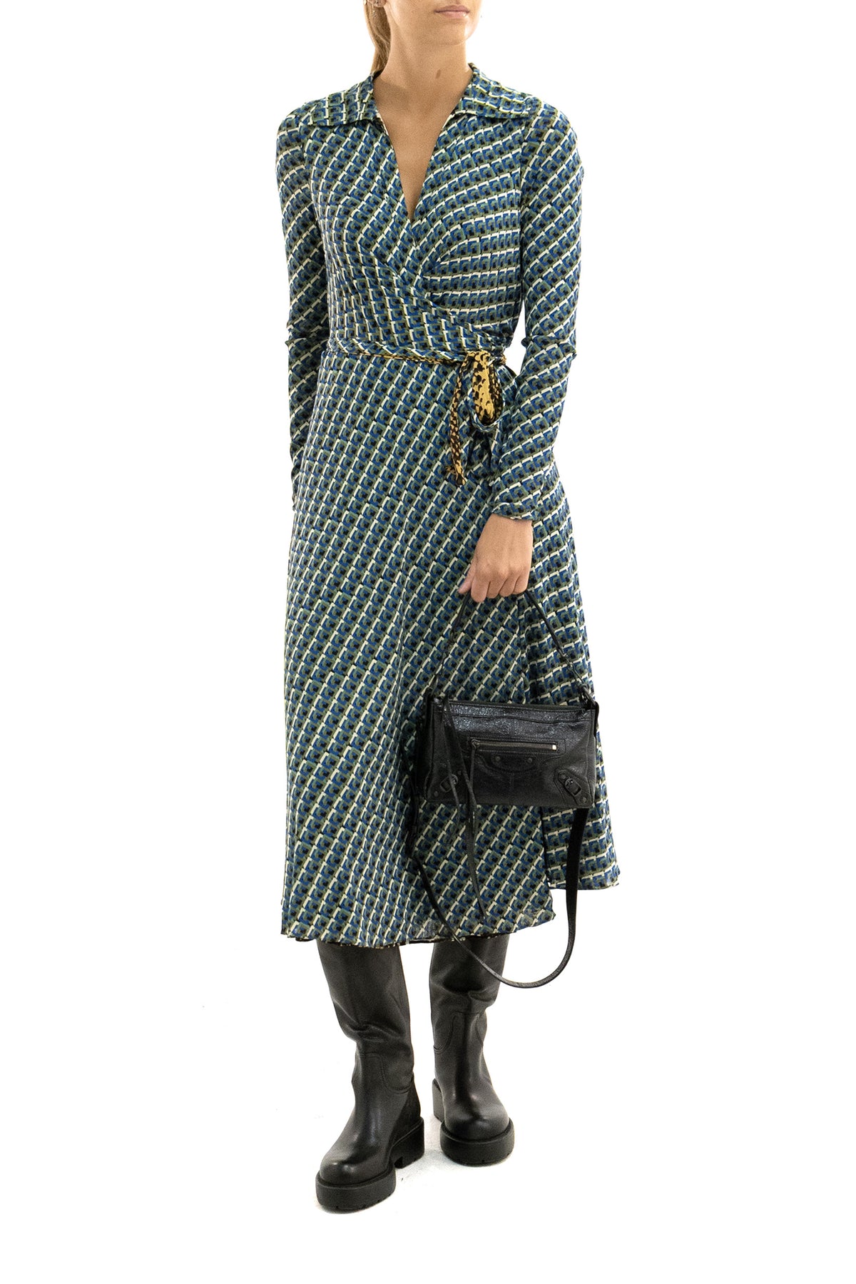 DIANE VON FURSTENBERG Abito midi in nylon di colore verde, vista 2