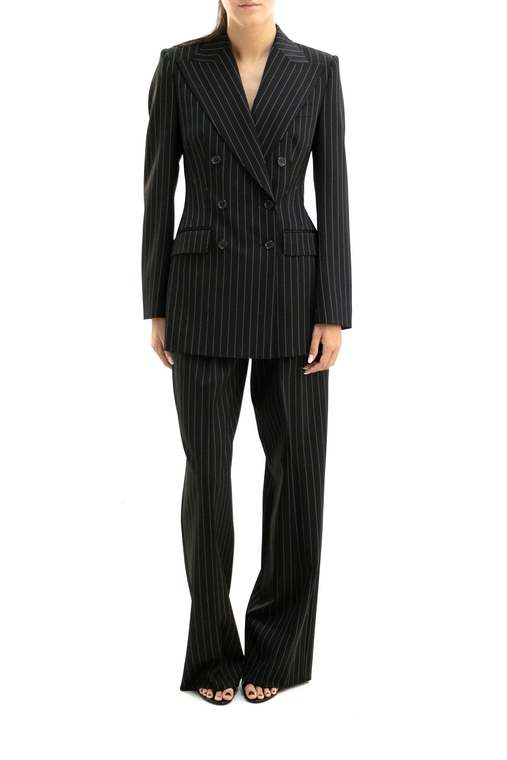 Pantalone gessato in lana di colore nero<BR/> FTC17T FRZAT S8051 DOLCE & GABBANA 