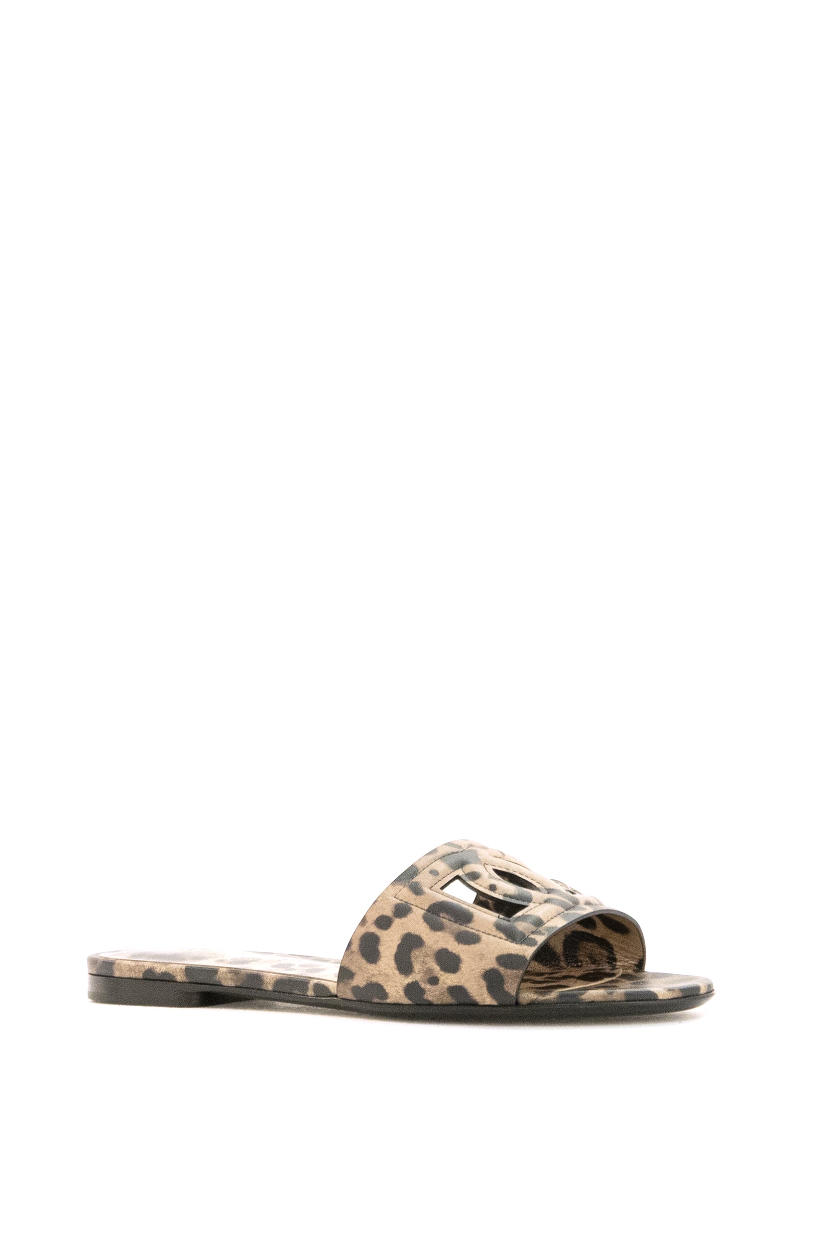 Sandali slide in pelle stampa Leo<BR/> CQ0436 A0426 HY13M DOLCE & GABBANA 
