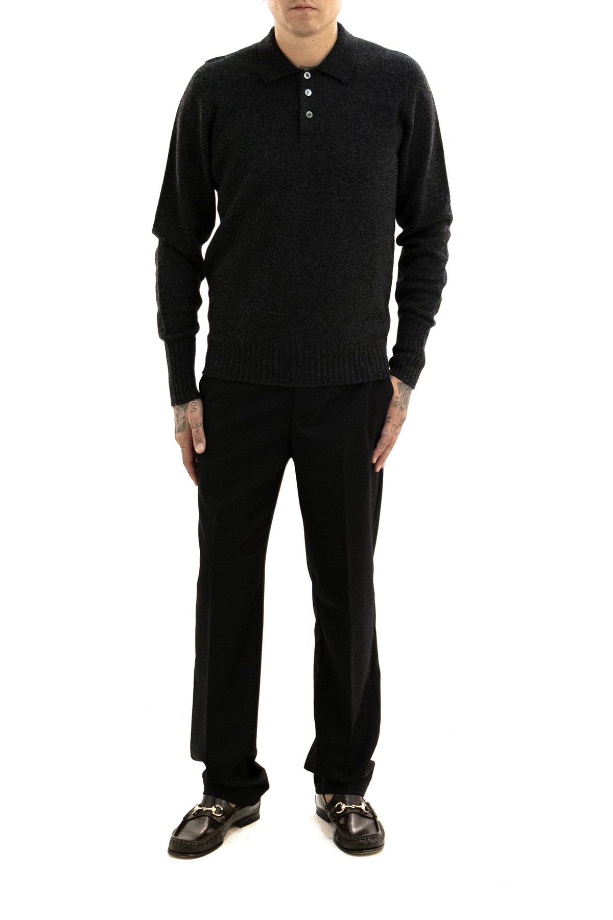 DRUMOHR Polo in lana di colore grigio scuro, vista 2