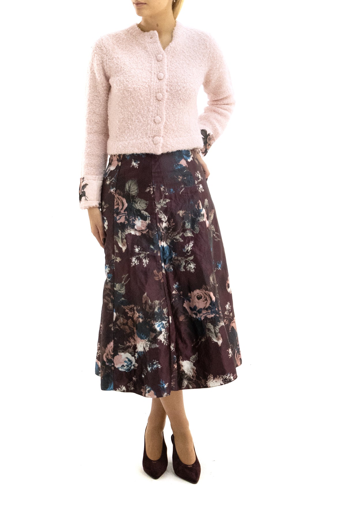 ERDEM Cardigan in alpaca bouclé di colore rosa, view 2