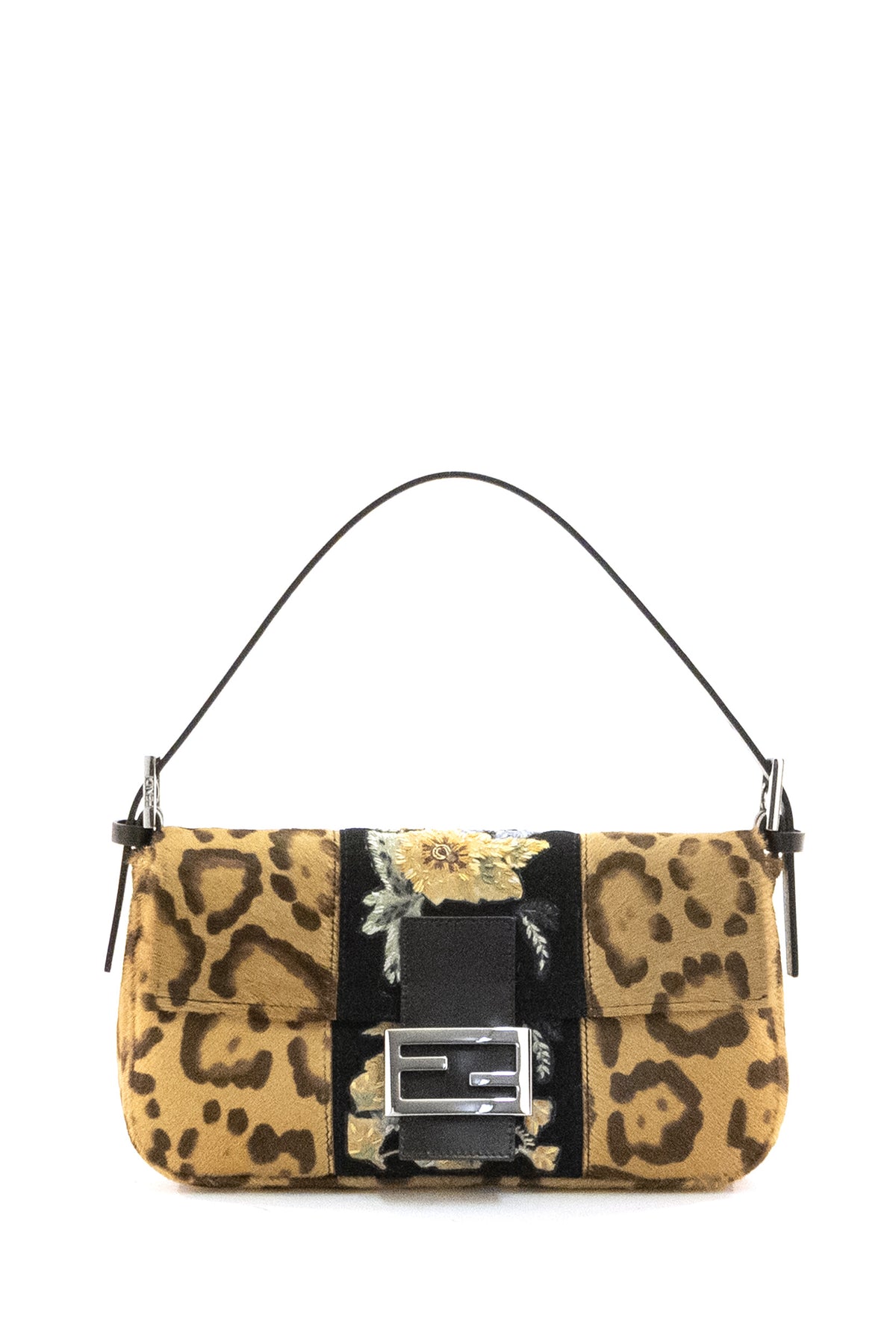 FENDI Borsa Baguette® 26424 in effetto cavallino stampa giaguaro con ricamo, Beige/marrone