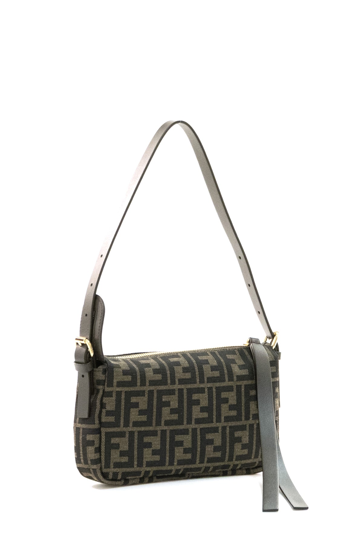 FENDI Small Zip-Top Fabric Pouch, Brown, view 2