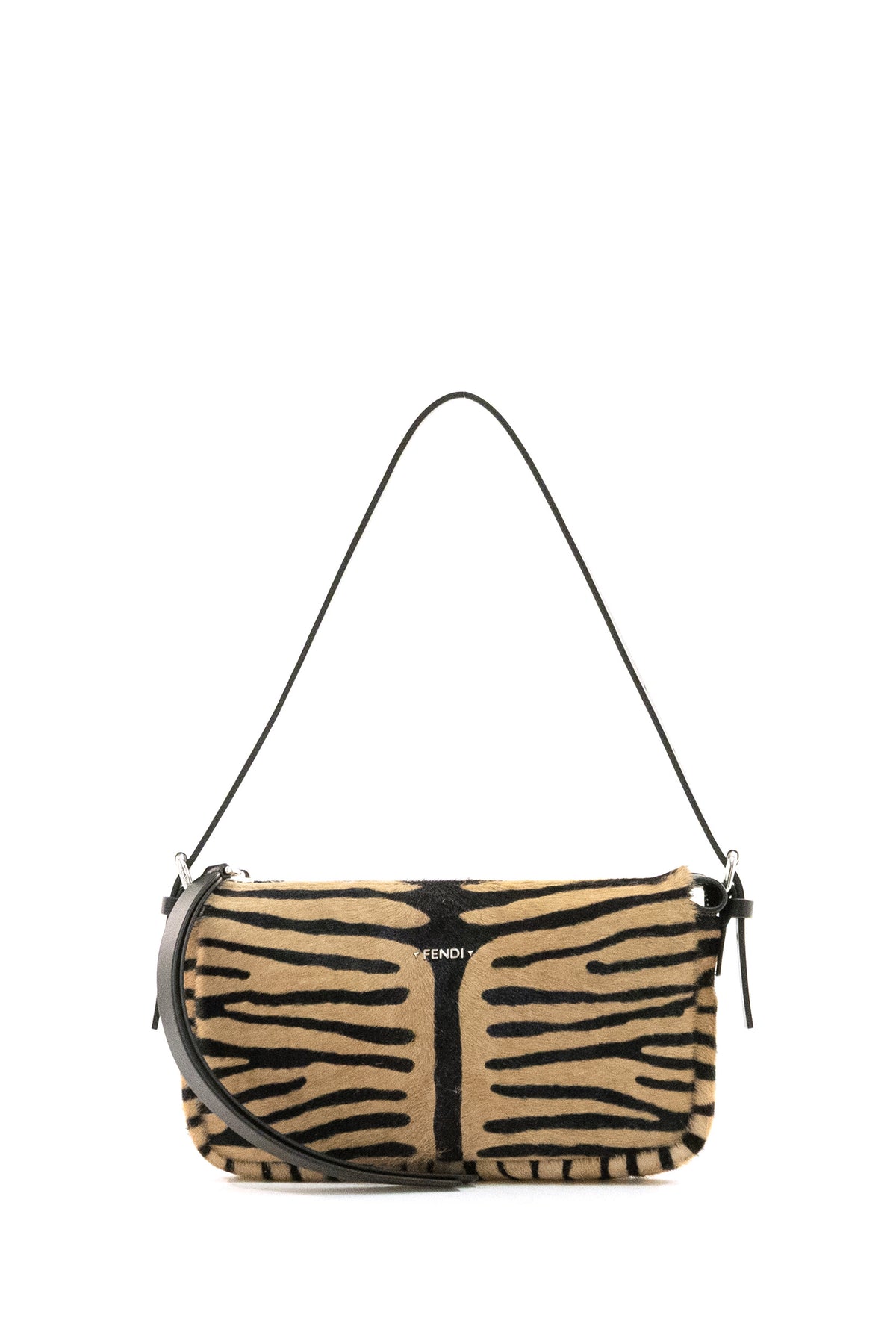 FENDI Beige and black tiger-print pony hair Zip Top Small bag, Beige/nero