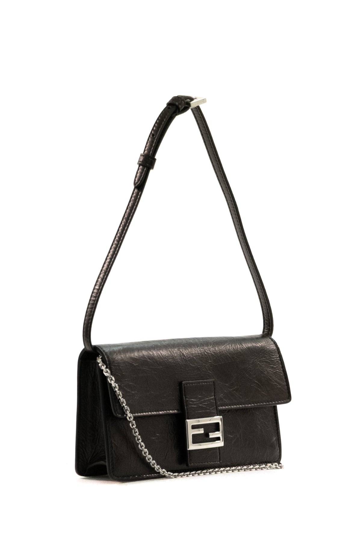 FENDI Portafoglio Tube in pelle crackled di colore nero, vista 2