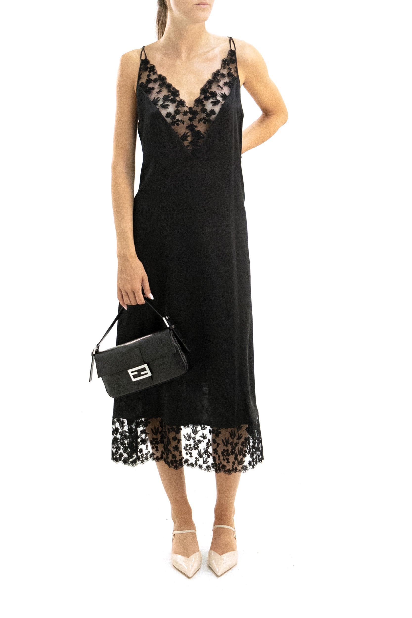 Abito midi in seta di colore nero<BR/> FDD656 ARF5 F0QA1 FENDI 