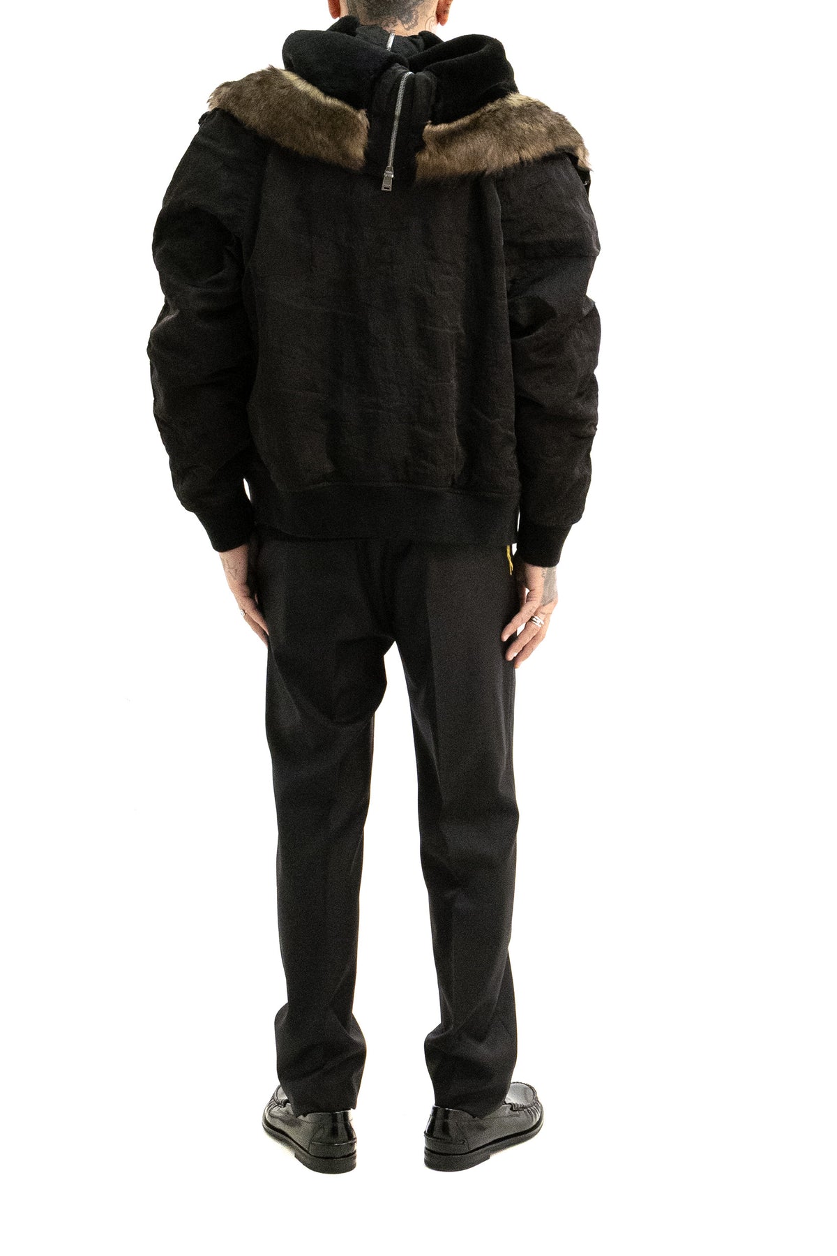 FENDI Bomber in nylon patchwork di colore nero, vista 3