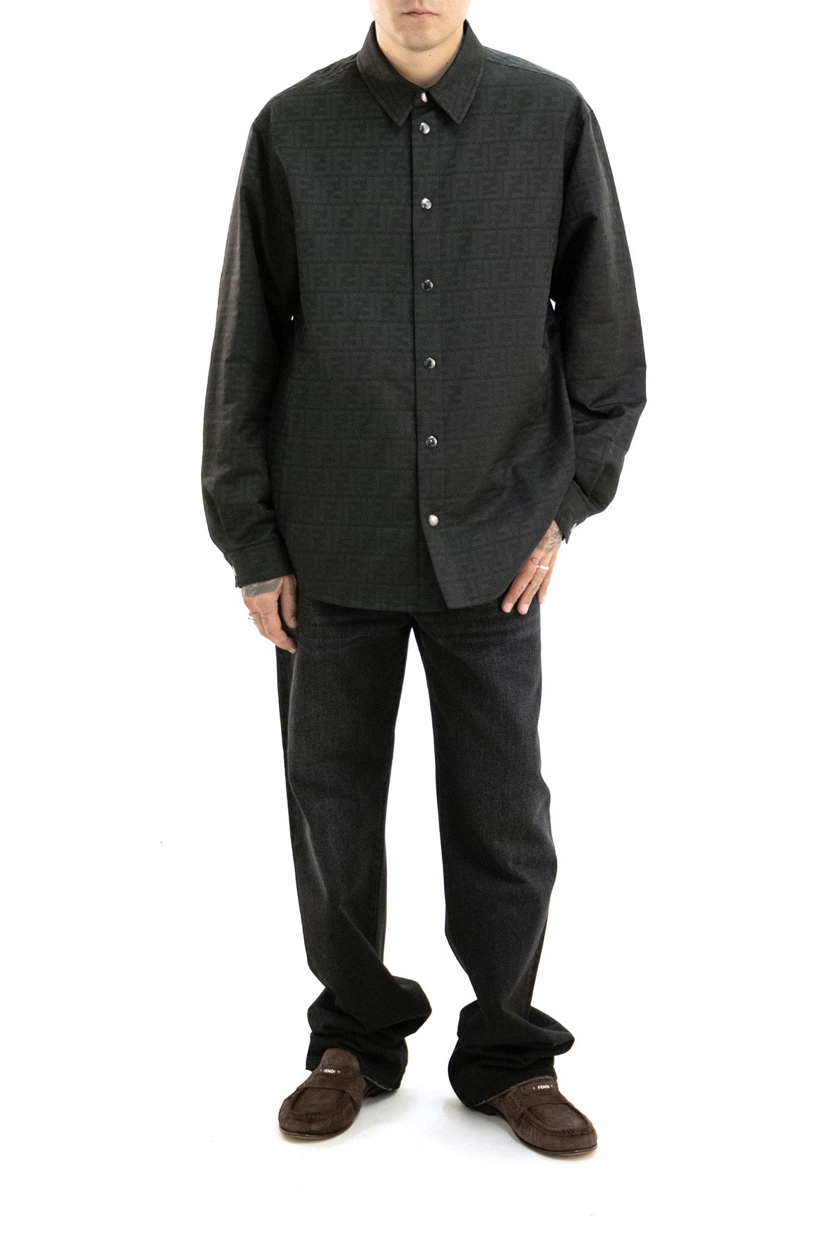 FENDI Bluson in nylon jacquard FF Zucca di colore nero, vista 2