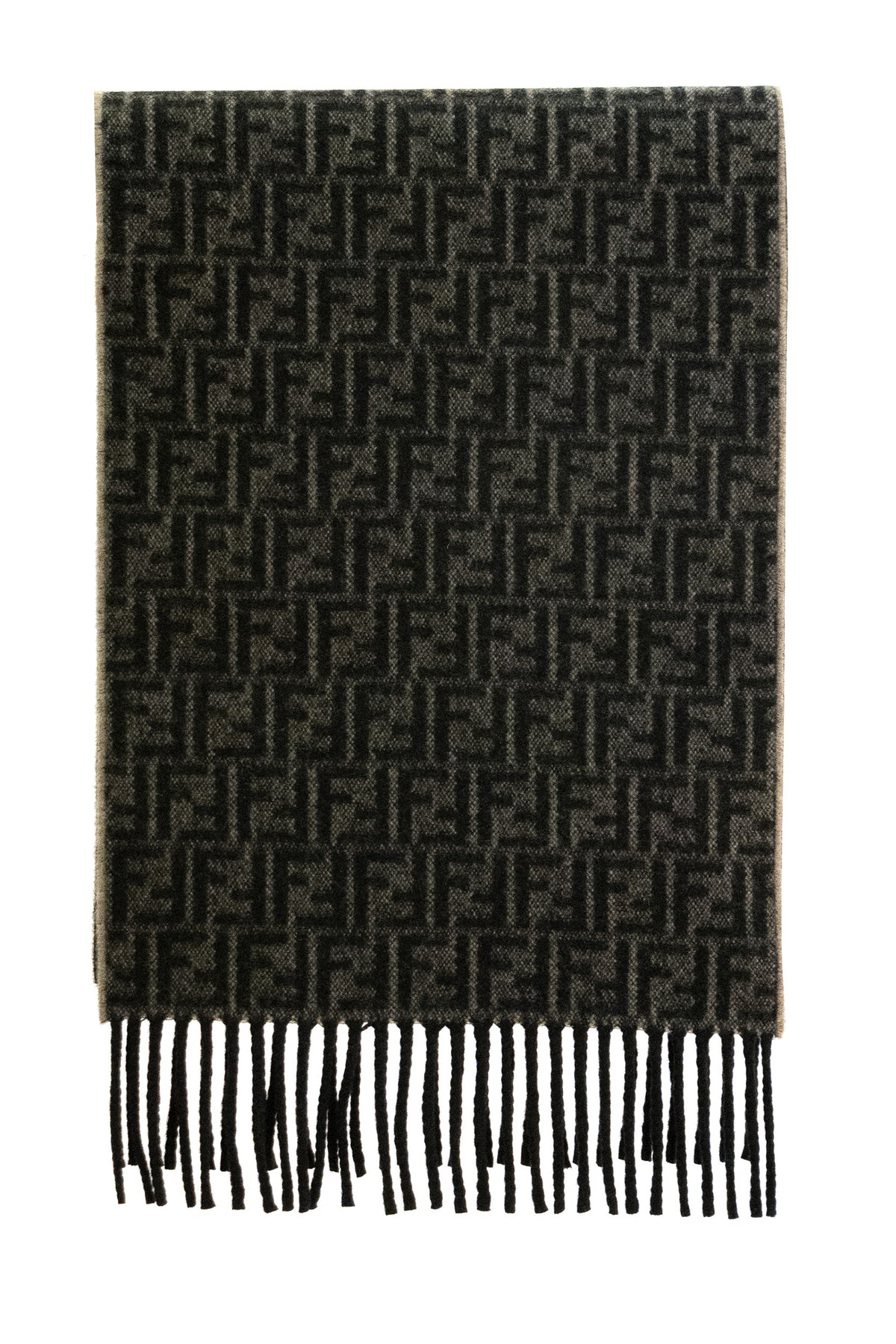 FENDI Sciarpa in lana e cashmere FF Zucca color marrone, vista 2