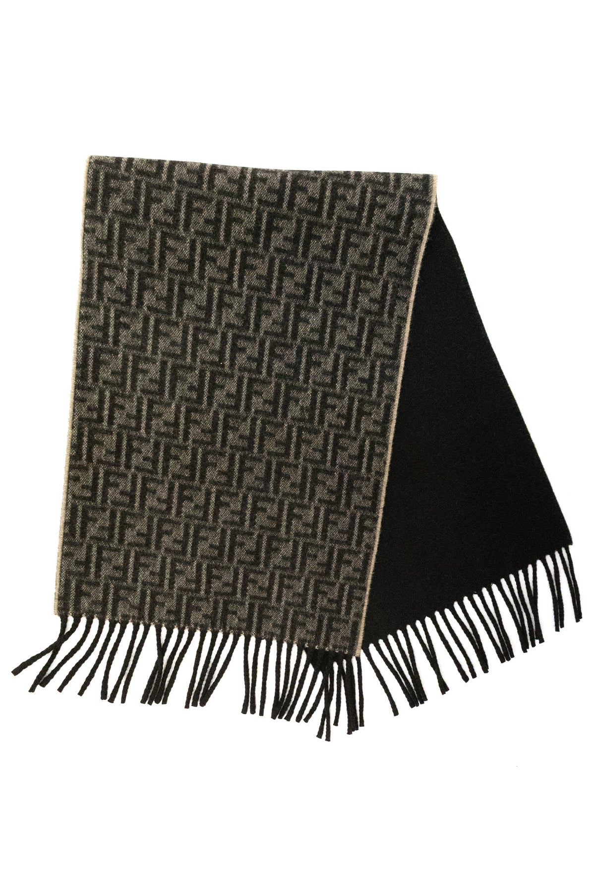FENDI Sciarpa in lana e cashmere FF Zucca color marrone, vista 3