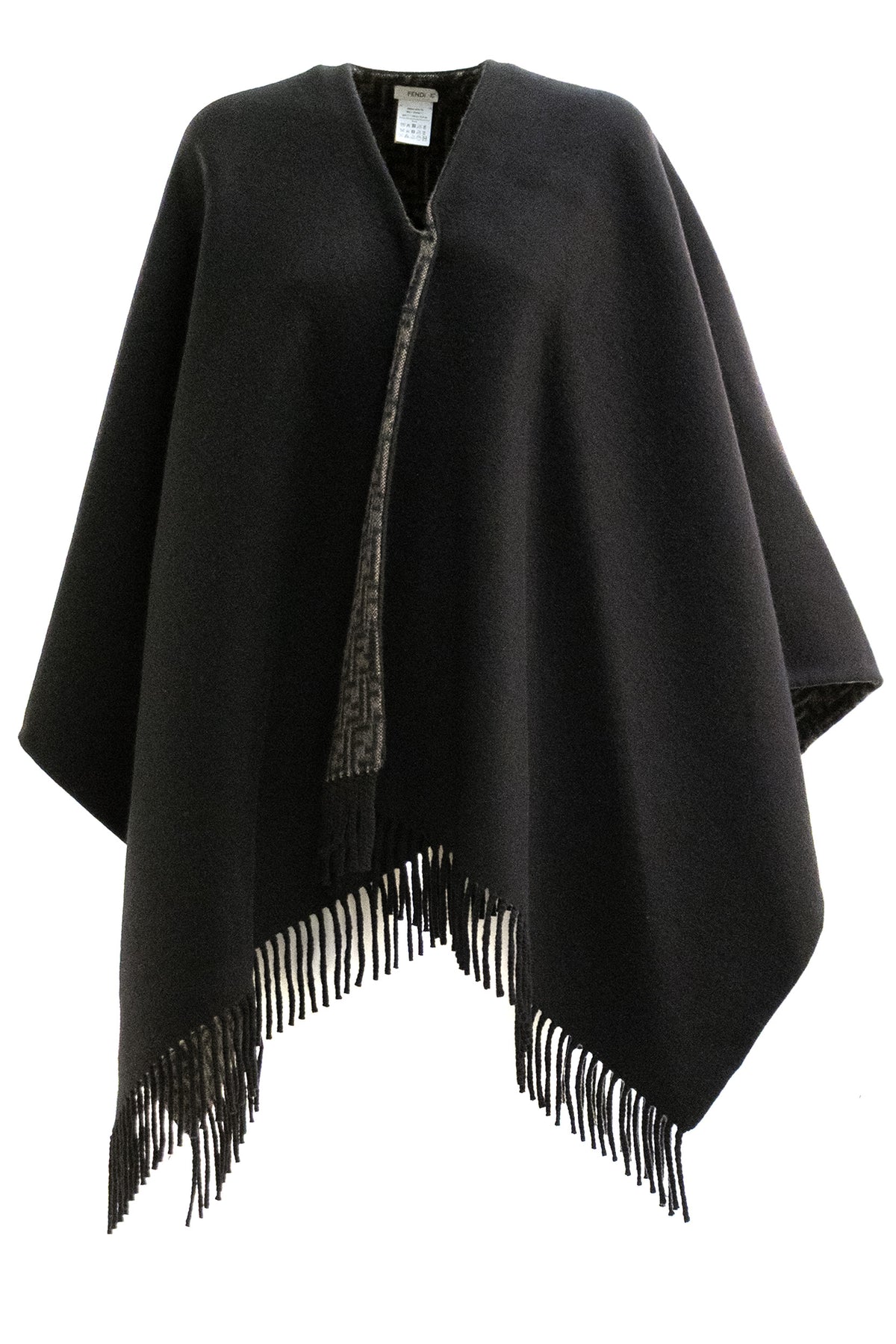FENDI Poncho in cashmere e lana di colore nero, Marrone