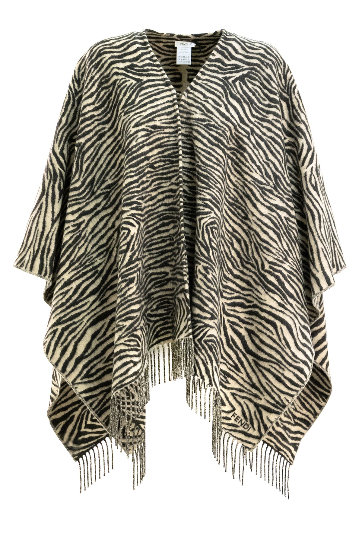 FENDI Wool Poncho with Tiger Print, Beige