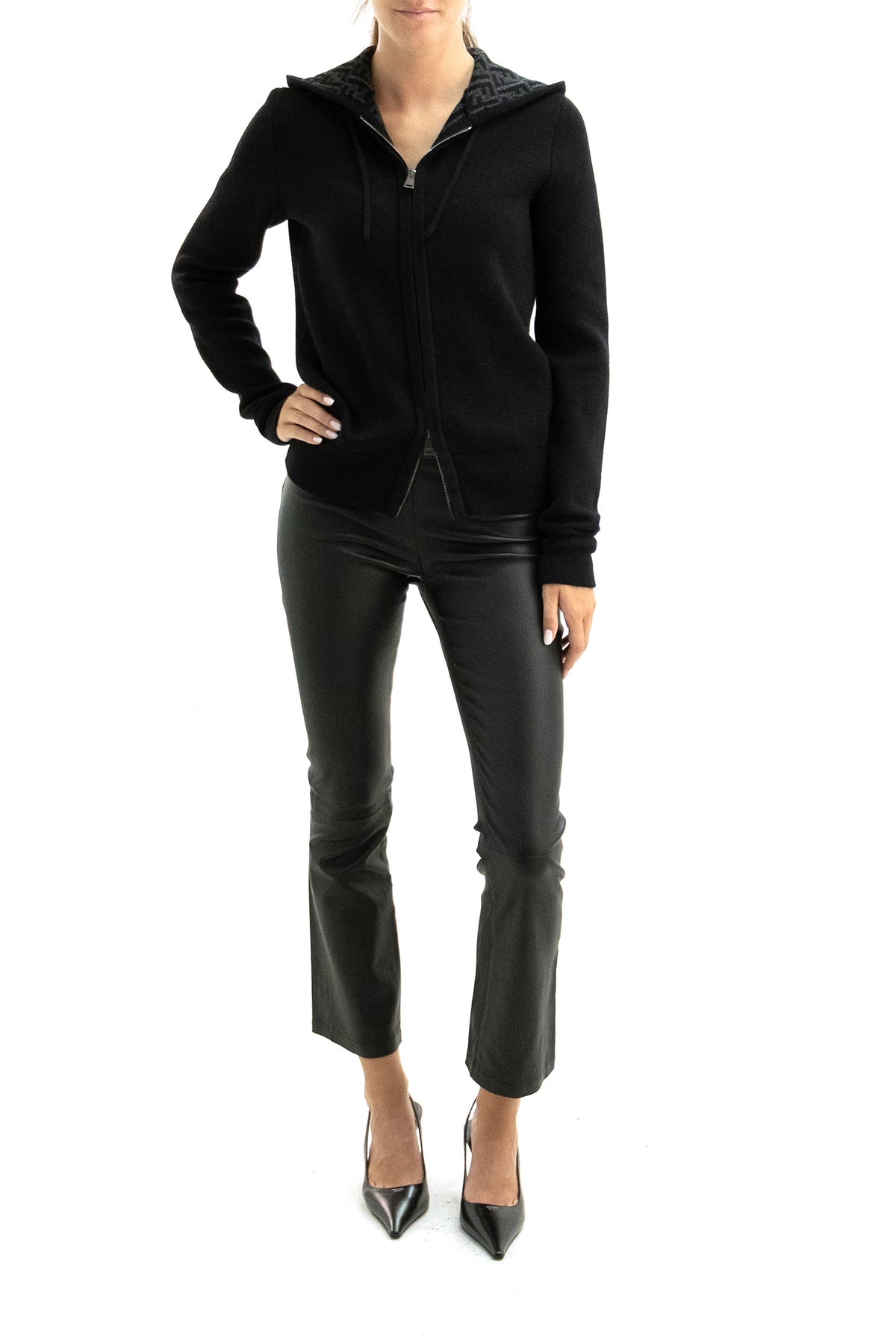 FENDI Cashmere Hoodie, Black/grey, view 2