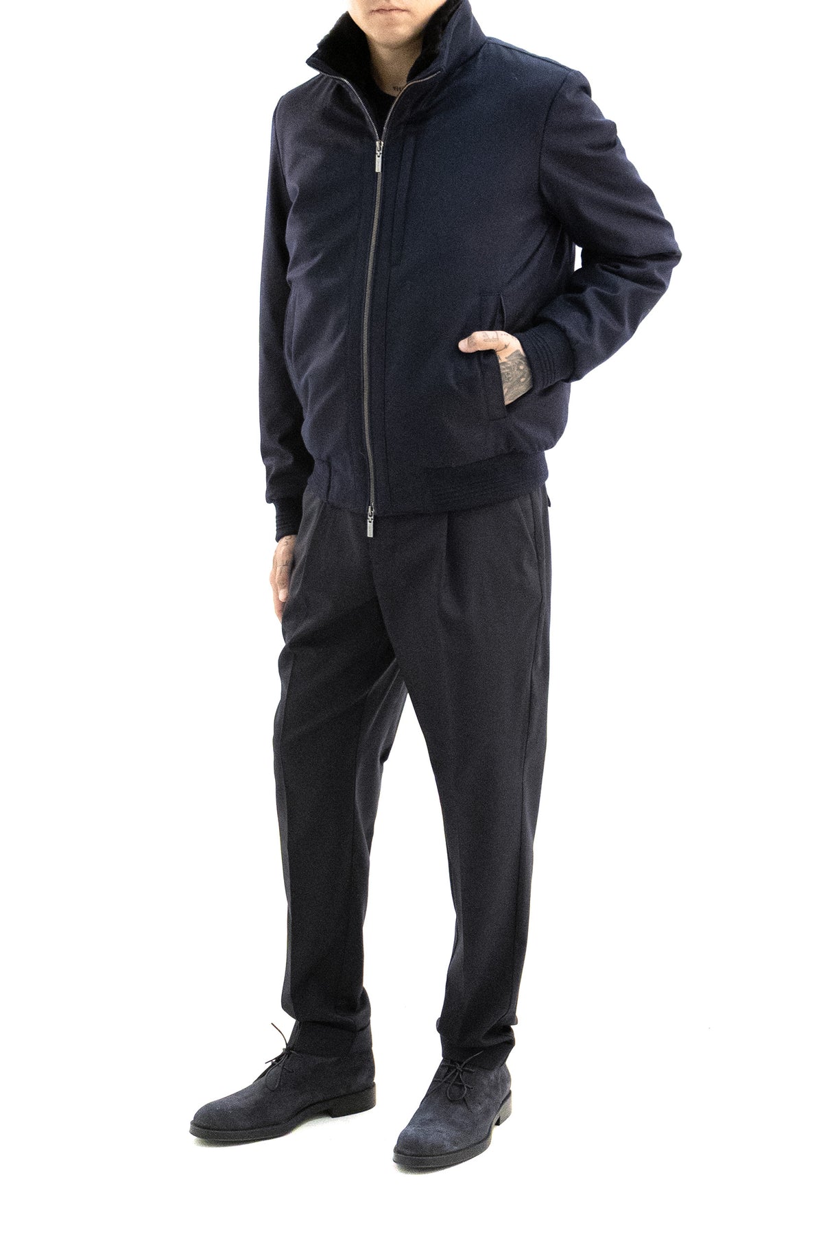 GIMO'S Giubbotto in Lana Cashmere, Blu, vista 2