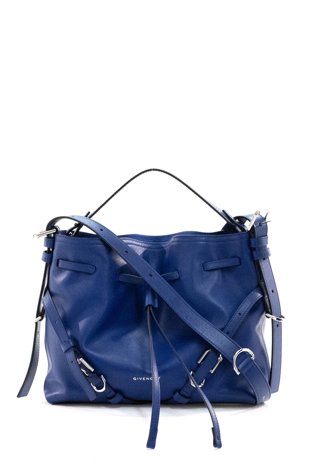 GIVENCHY Borsa Voyou Bucket piccola in pelle lucida di colore blu