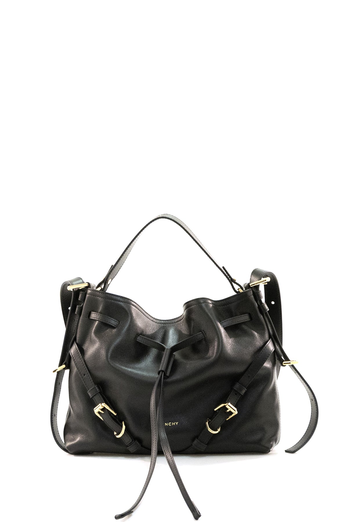 GIVENCHY Borsa Voyou Bucket piccola in pelle lucida di colore nero