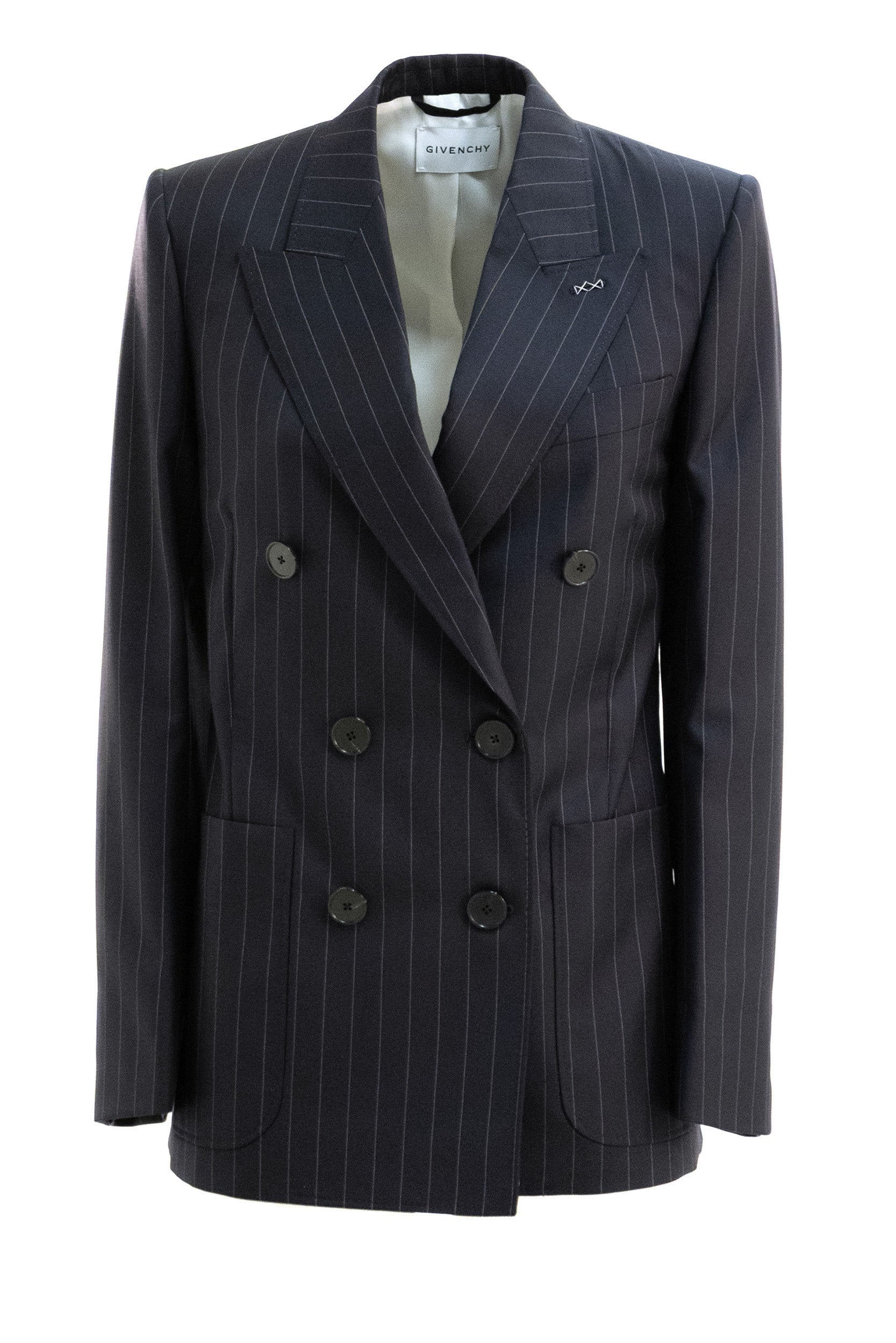 Giacca doppiopetto in lana gessata di colore blu<BR/> BW30QW16UQ 499 GIVENCHY 