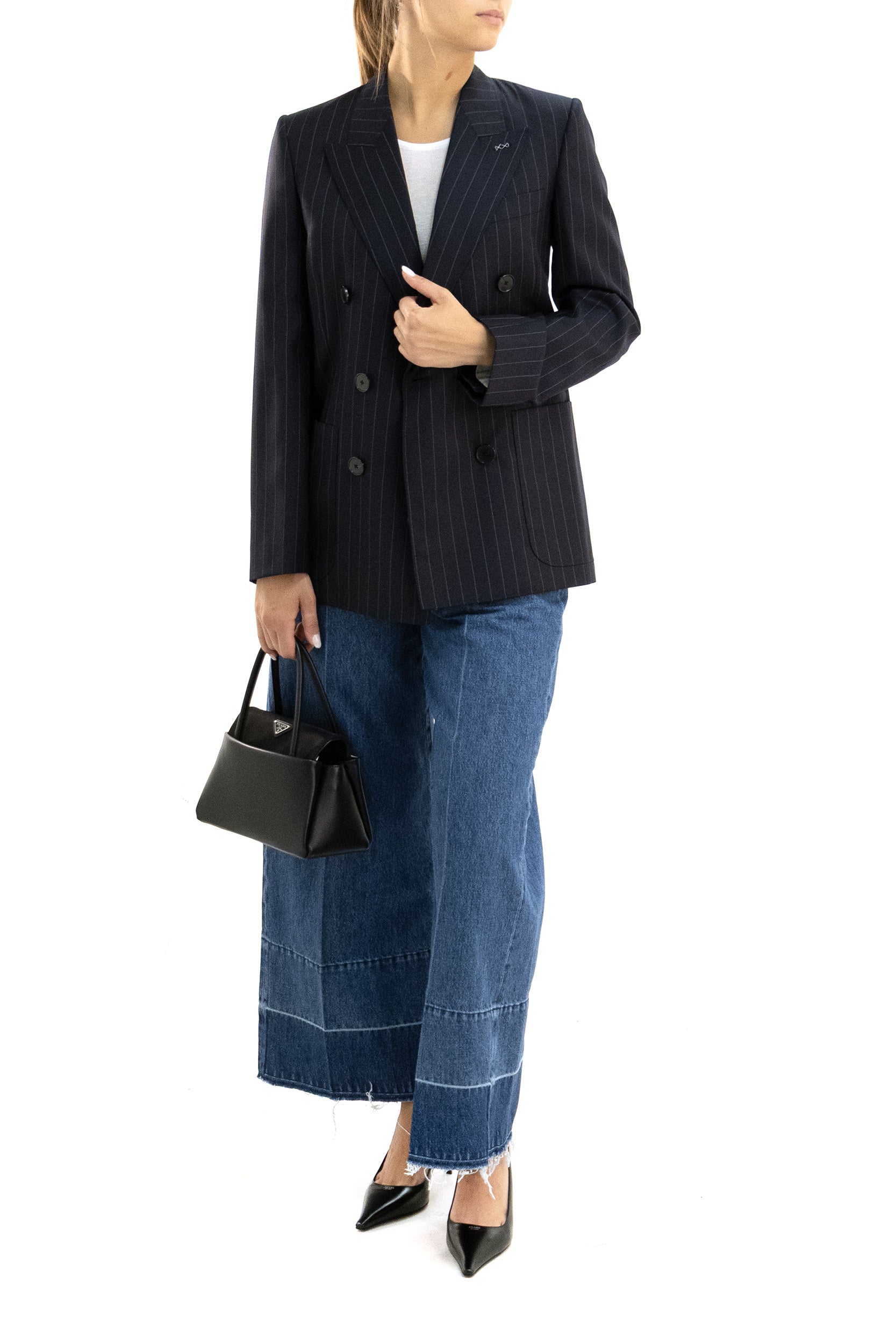 Giacca doppiopetto in lana gessata di colore blu<BR/> BW30QW16UQ 499 GIVENCHY 