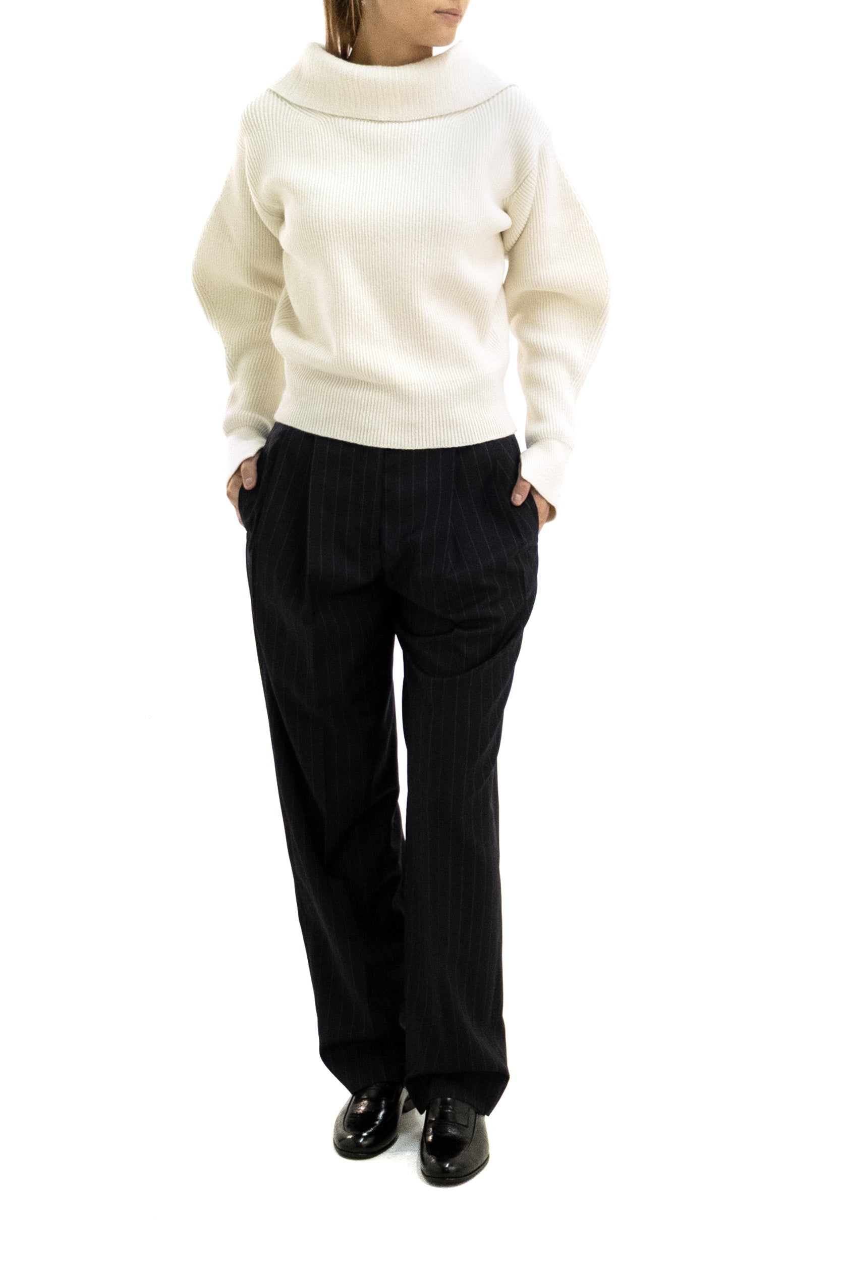 Pullover in lana e cashmere a coste color avorio<BR/> BW90WS4ZVC 105 GIVENCHY 