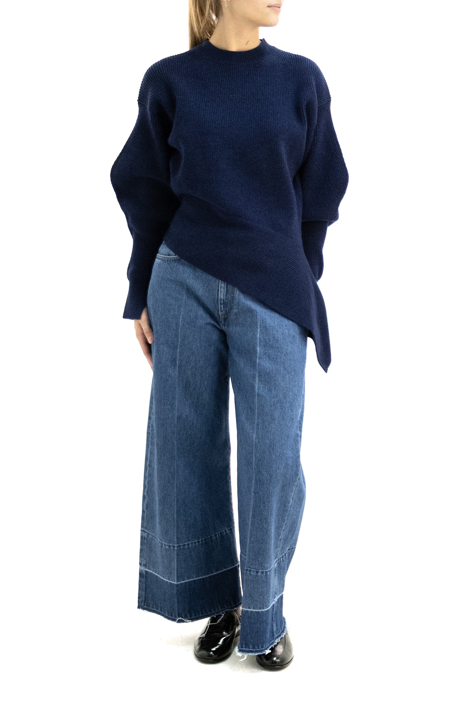 Pullover in lana e cashmere a coste di colore blu<BR/> BW90XA4ZVV 467 GIVENCHY 