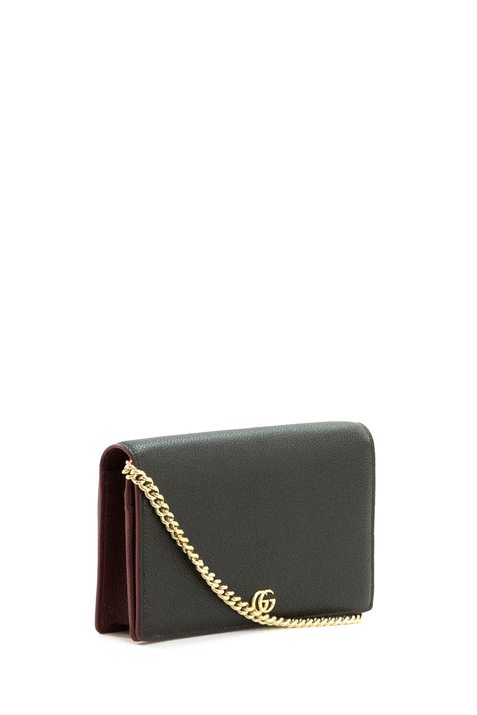 Portafoglio con catena GG Marmont in pelle di colore nero e Rosso Ancora<BR/> 497985 AAE5F 1062 GUCCI 