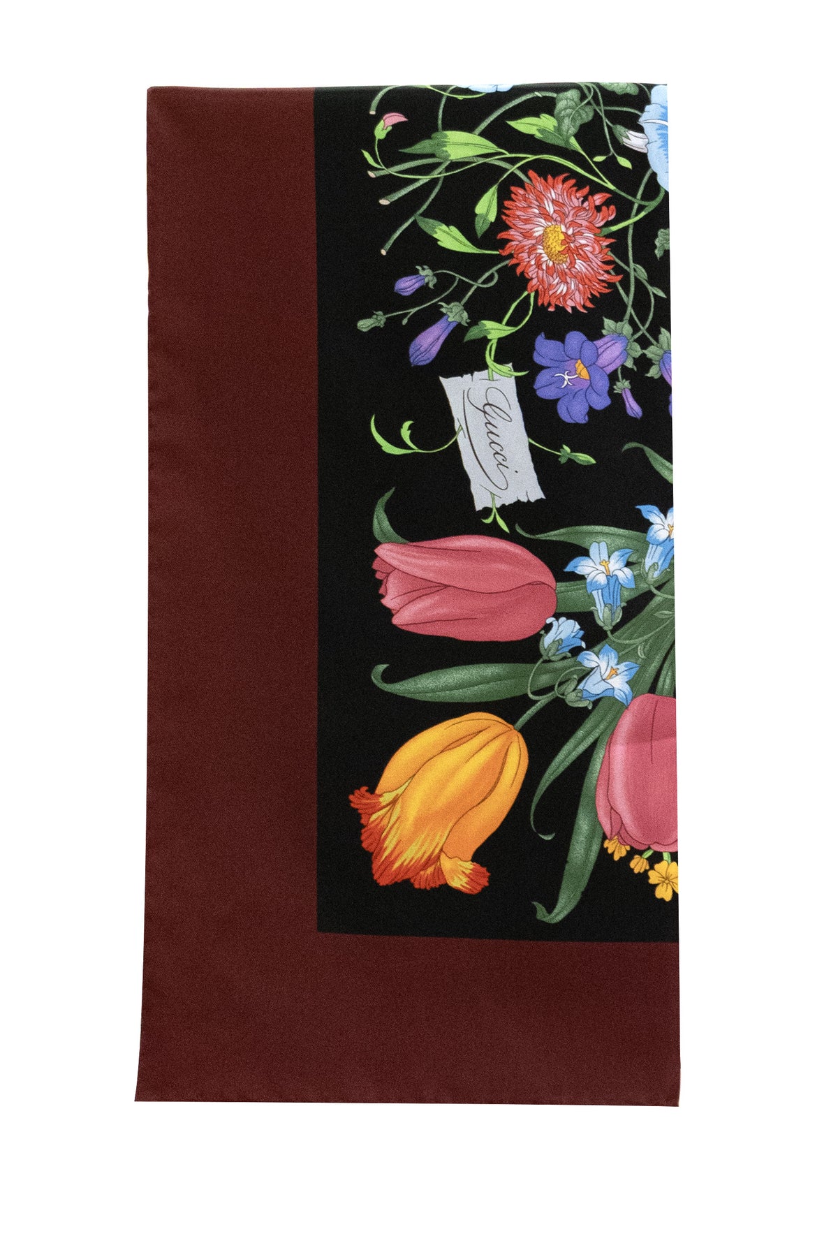 GUCCI Carré in twill di seta di colore nero e bordeaux, Multi