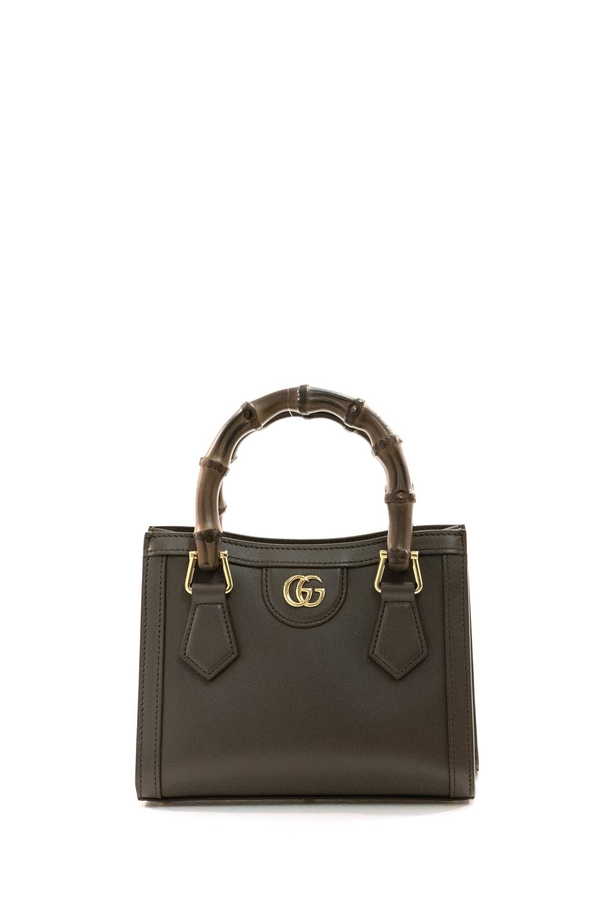 GUCCI Borsa tote Gucci Diana in pelle liscia color tortora scuro, Marrone