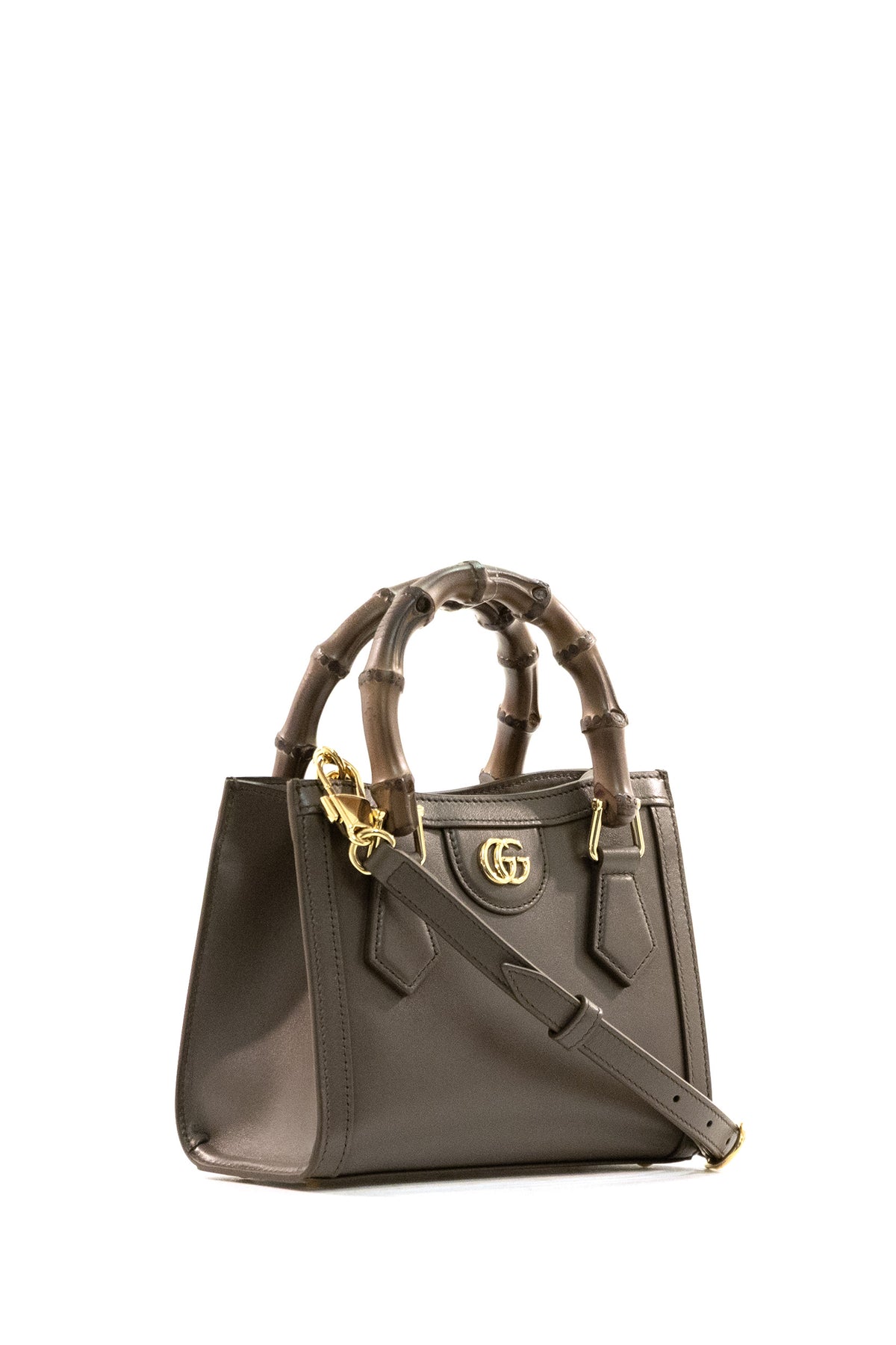 GUCCI Borsa tote Gucci Diana in pelle liscia color tortora scuro, Marrone, vista 2
