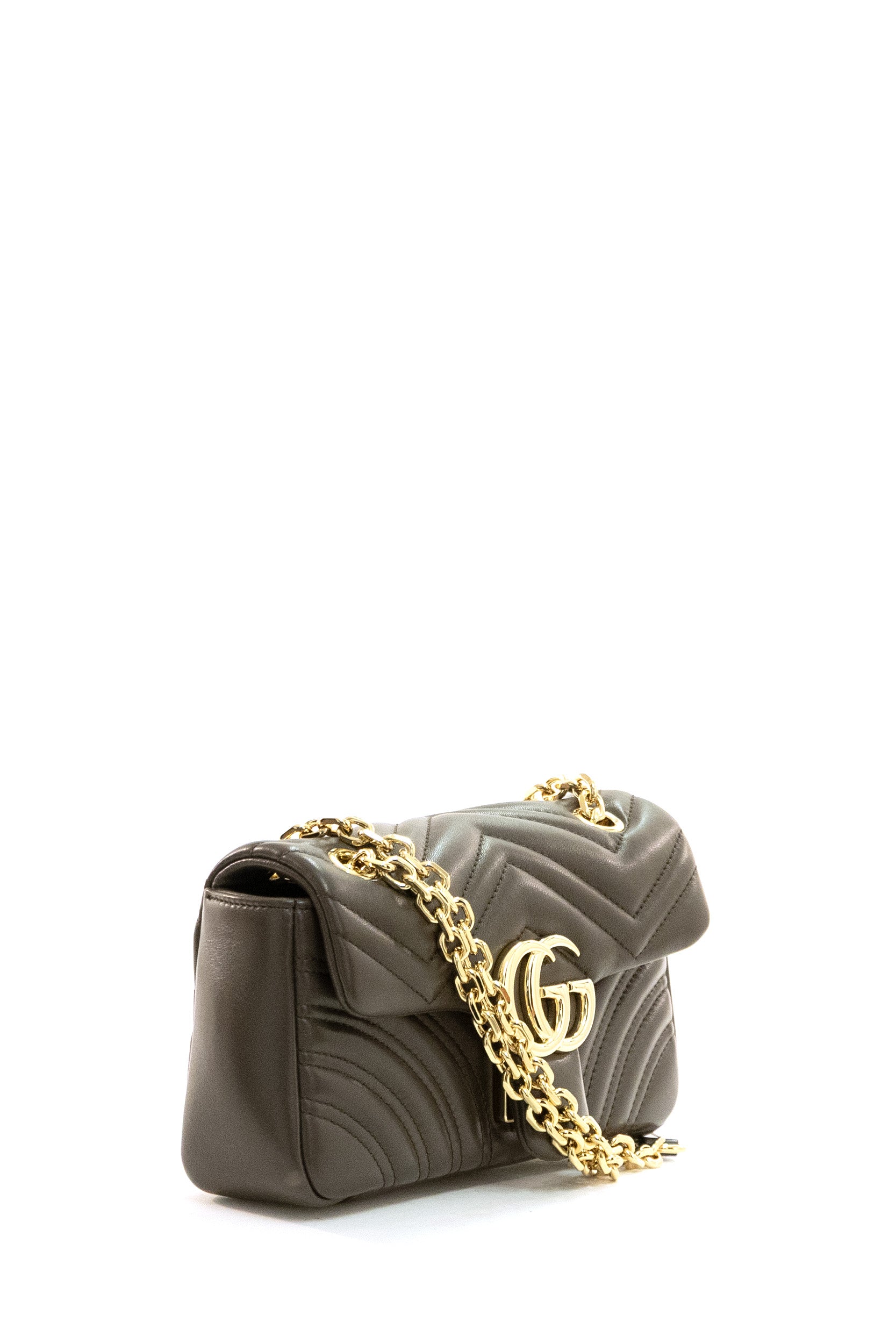 Borsa a spalla GG Marmont in pelle matelassé di colore tortora scuro<BR/> 837280 AAGUE 2818 GUCCI 
