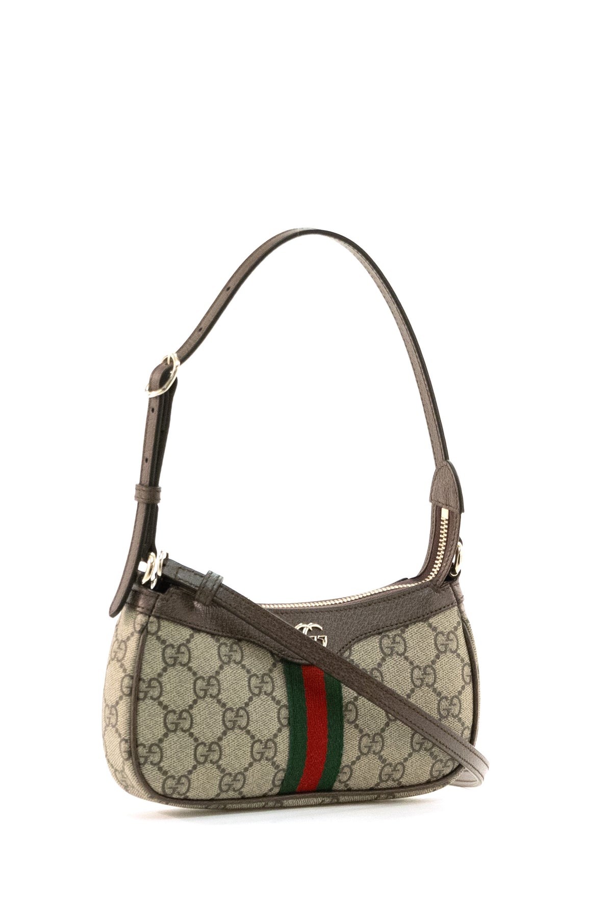 GUCCI Mini borsa Ophidia in tessuto GG beige e marrone scuro, view 2