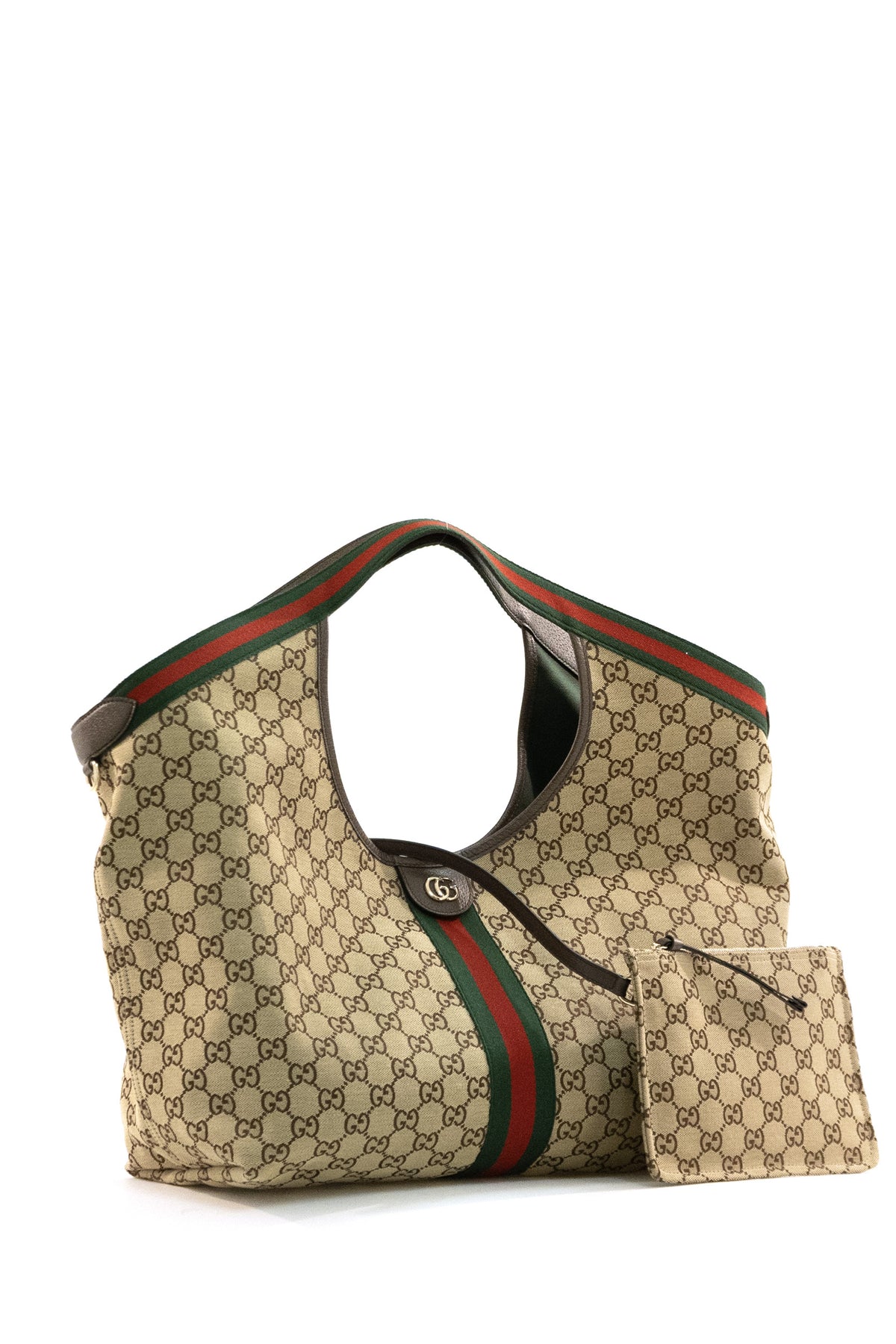 GUCCI Shopper Gucci Giglio in tessuto GG di colore beige, Cammello, vista 2